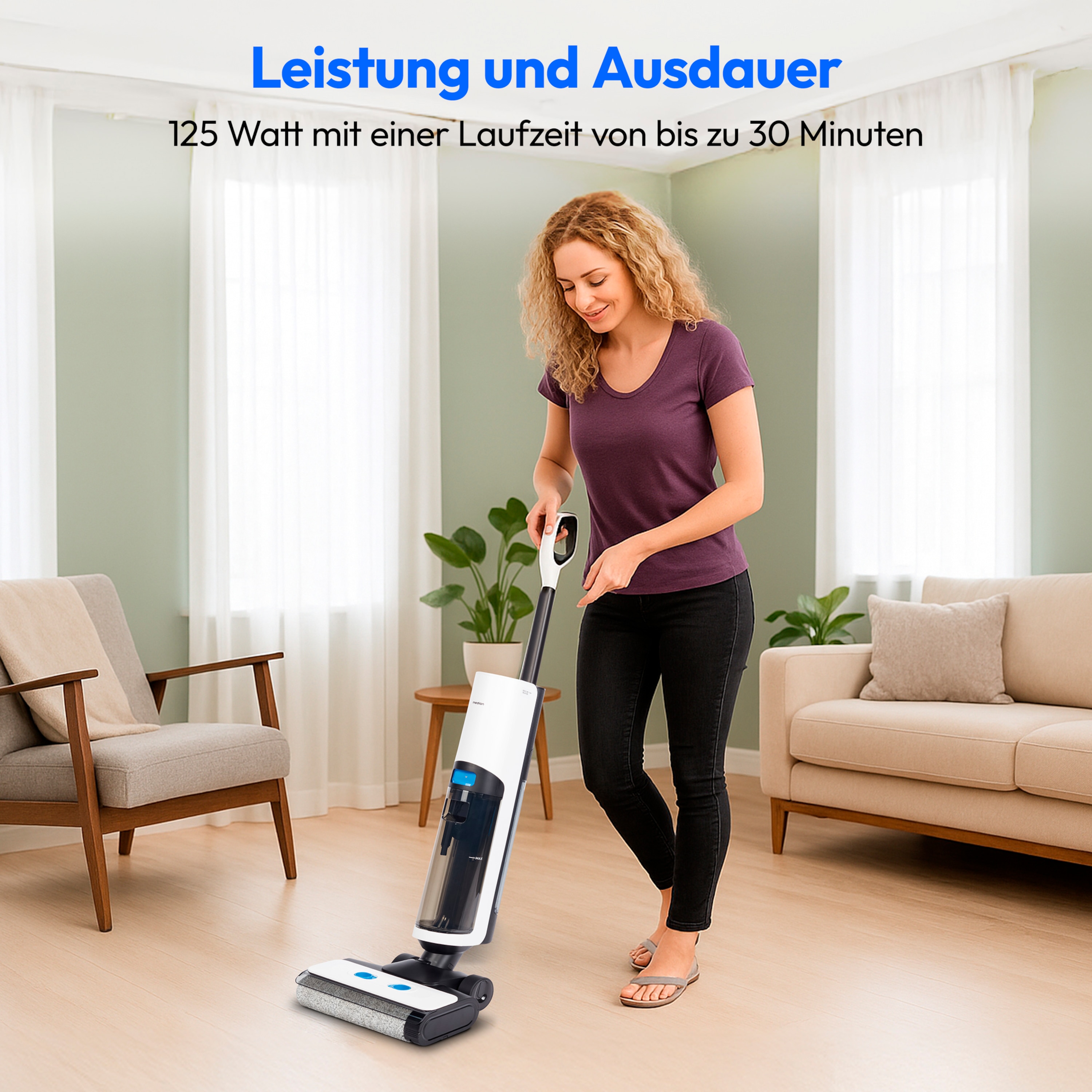 MEDION® LIFE H20 Saugwischer, getrennte Frischwasser- und Schmutzwassertanks, Selbstreinigungsfunktion, aktive Schmutzwasserabsaugung, kabellose Reinigung, geeignet für alle Hartböden