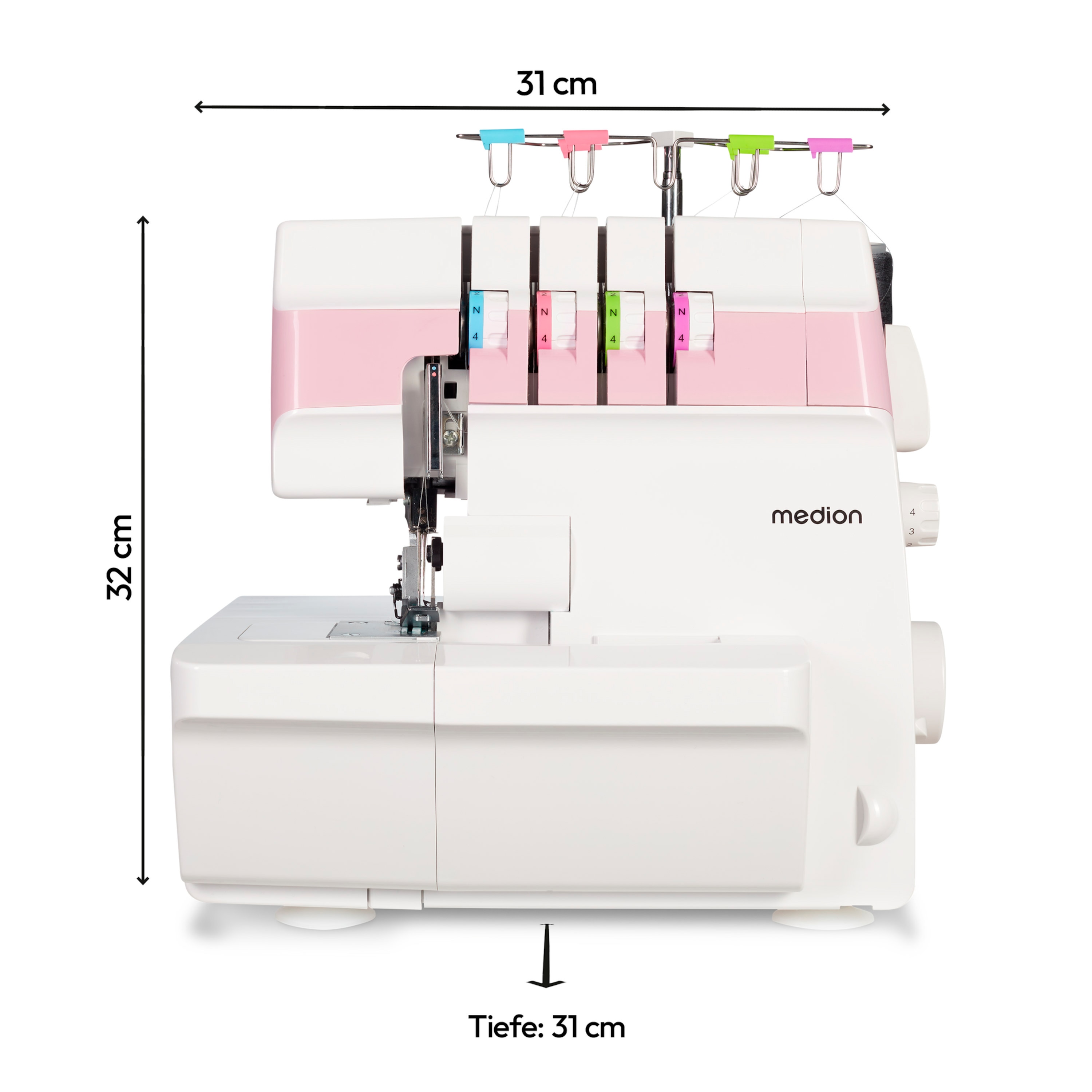 MEDION® LIFE® Overlock-Nähmaschine SO90 (MD19169), 90 Watt Motorleistung, LED Nählicht, Nähen mit 4 Fäden gleichzeitig, umfangreiches Zubehör