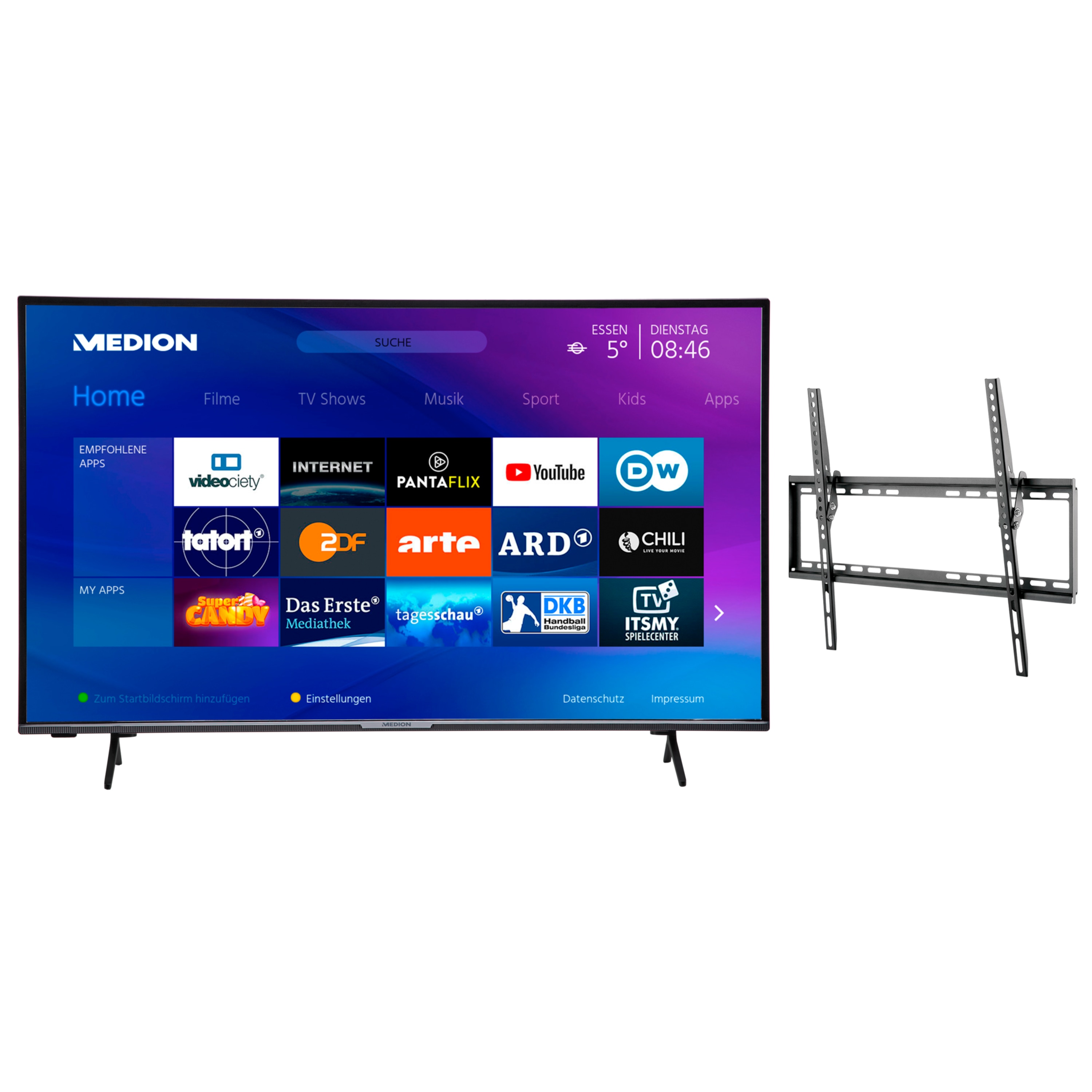 MEDION® LIFE® X15012 (MD 31242) 125,7 cm (50'') Ultra HD Smart-TV + GOOBAY Basic TILT (L) Wandhalterung - ARTIKELSET