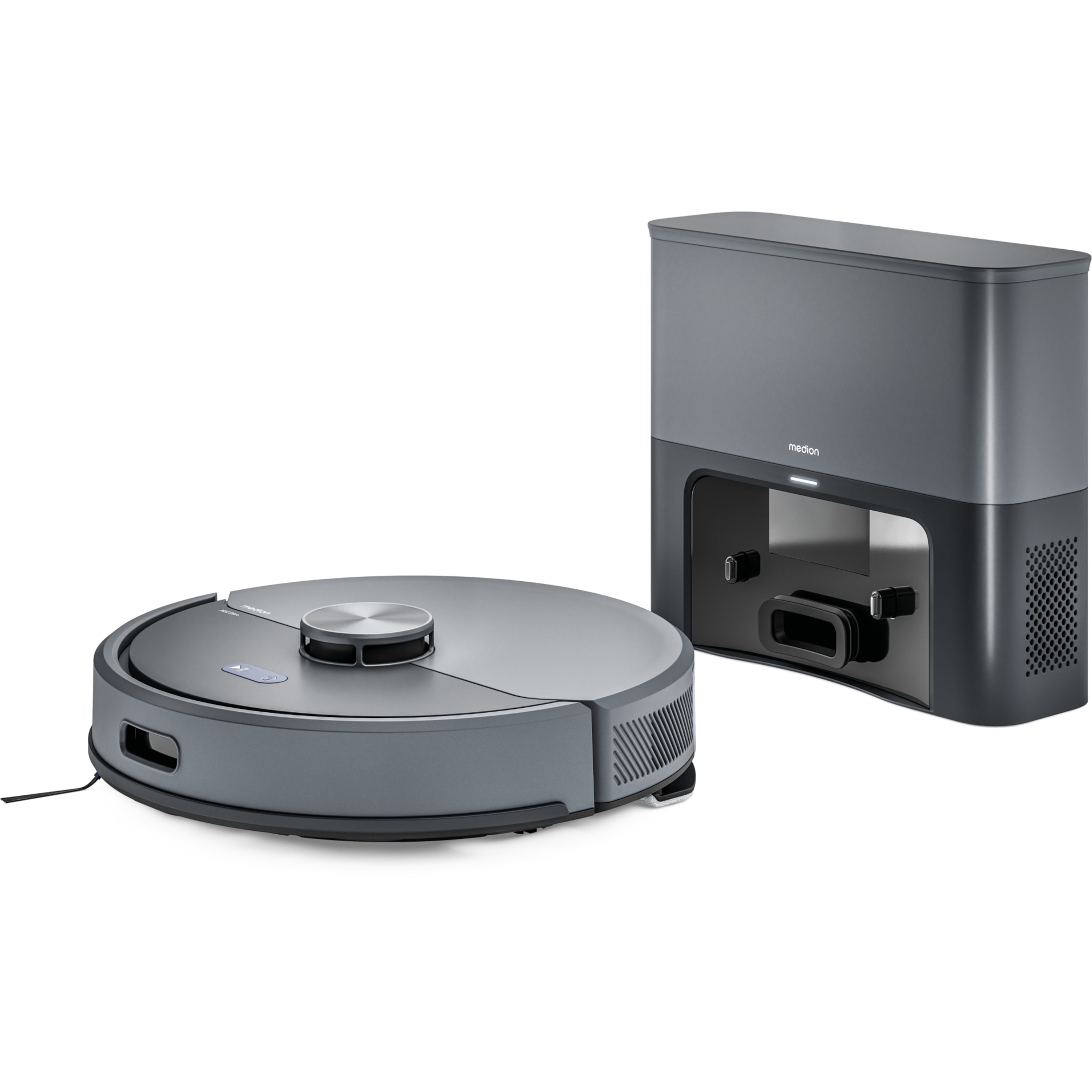 MEDION® Saugroboter mit Absaugstation X22 SW+, Wischfunktion, Lasernavigation, 5.000 Pa Saugkraft, No Go & Go Bereiche, präzise Kartenerstellung, mehrere Etagen, App-Steuerung