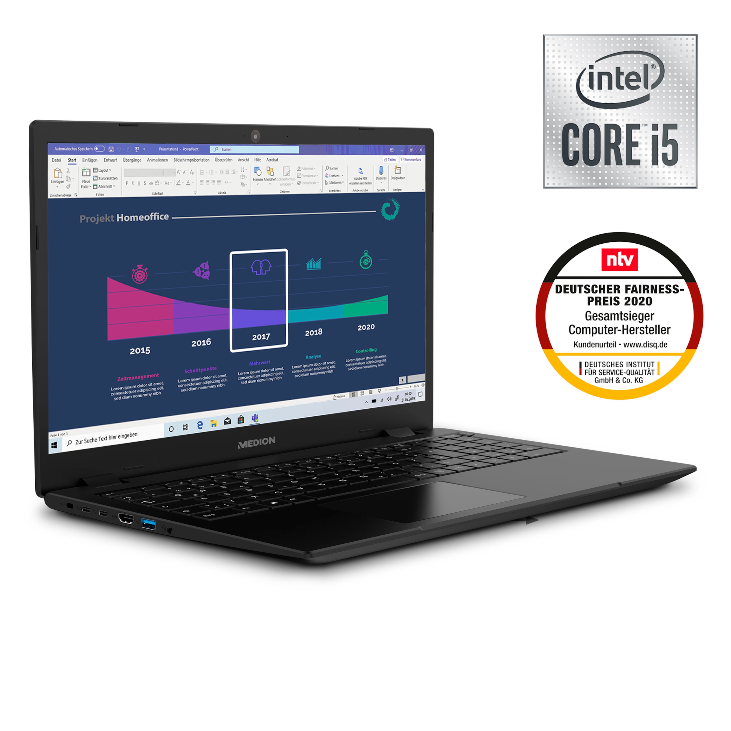 MEDION® E15410 Laptop, Intel® Core™ i5-10210U, Windows 11 Home, 39,6 cm (15,6'') FHD Display, 512 GB SSD, 8 GB RAM