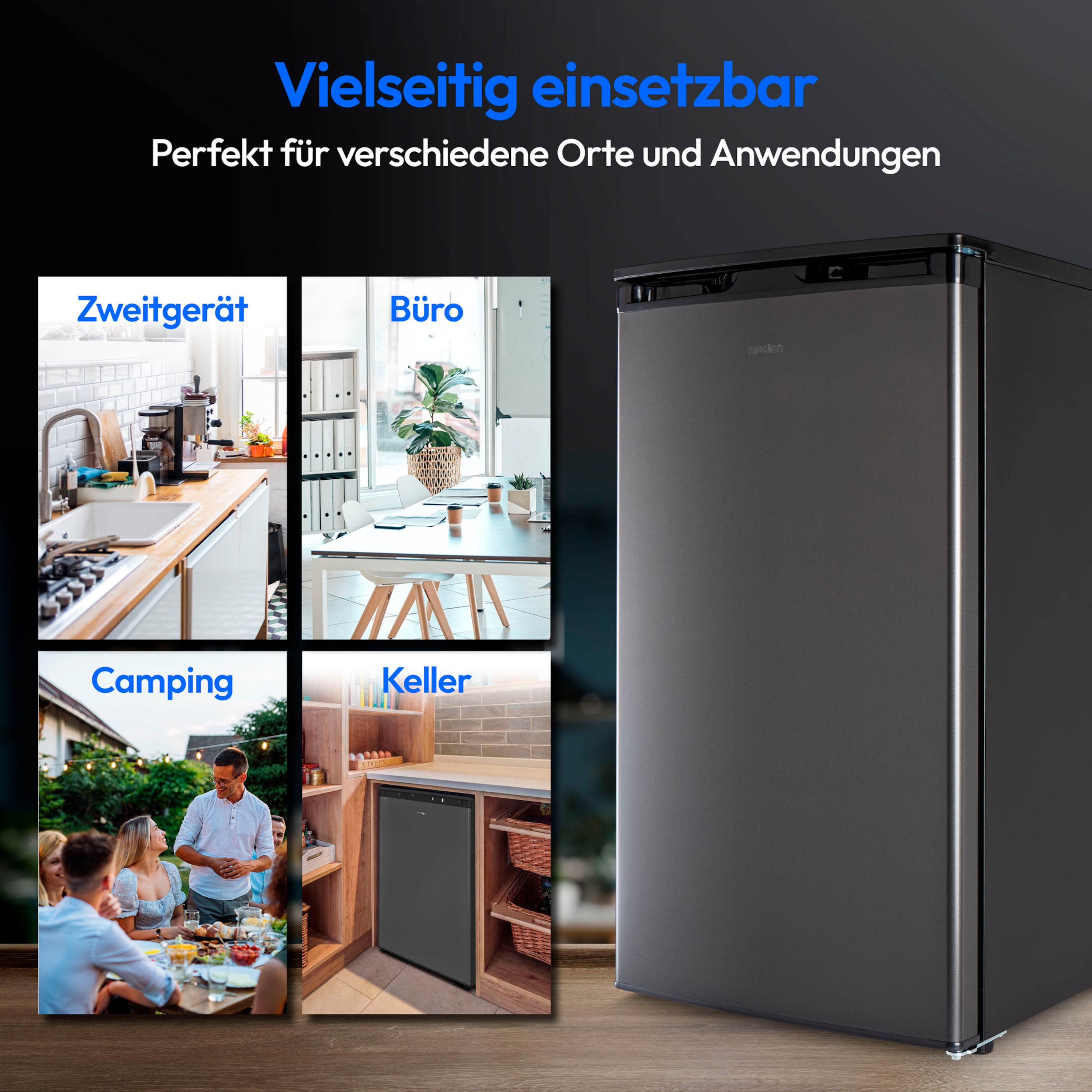 MEDION® LIFE Gefrierschrank MD 37688 grau, 64 l Volumen, mechanische Temperatureinstellung, wechselbarer Türanschlag, 3 Schubladen