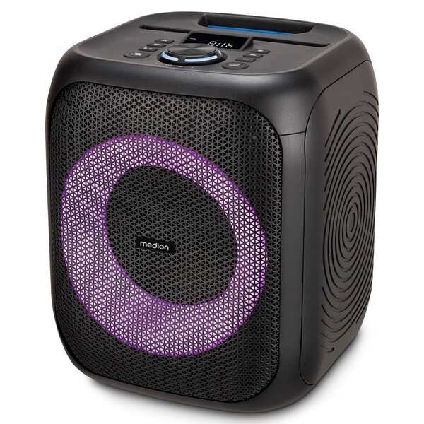 MEDION® LIFE® S61991 Partylautsprecher, tragbares Bluetooth®-Soundsystem. Bluetooth® 5.3 für kabellose Musikübertragung, verschiedene Lichteffekte, integrierter Akku, TWS-Funktion, 50 W RMS