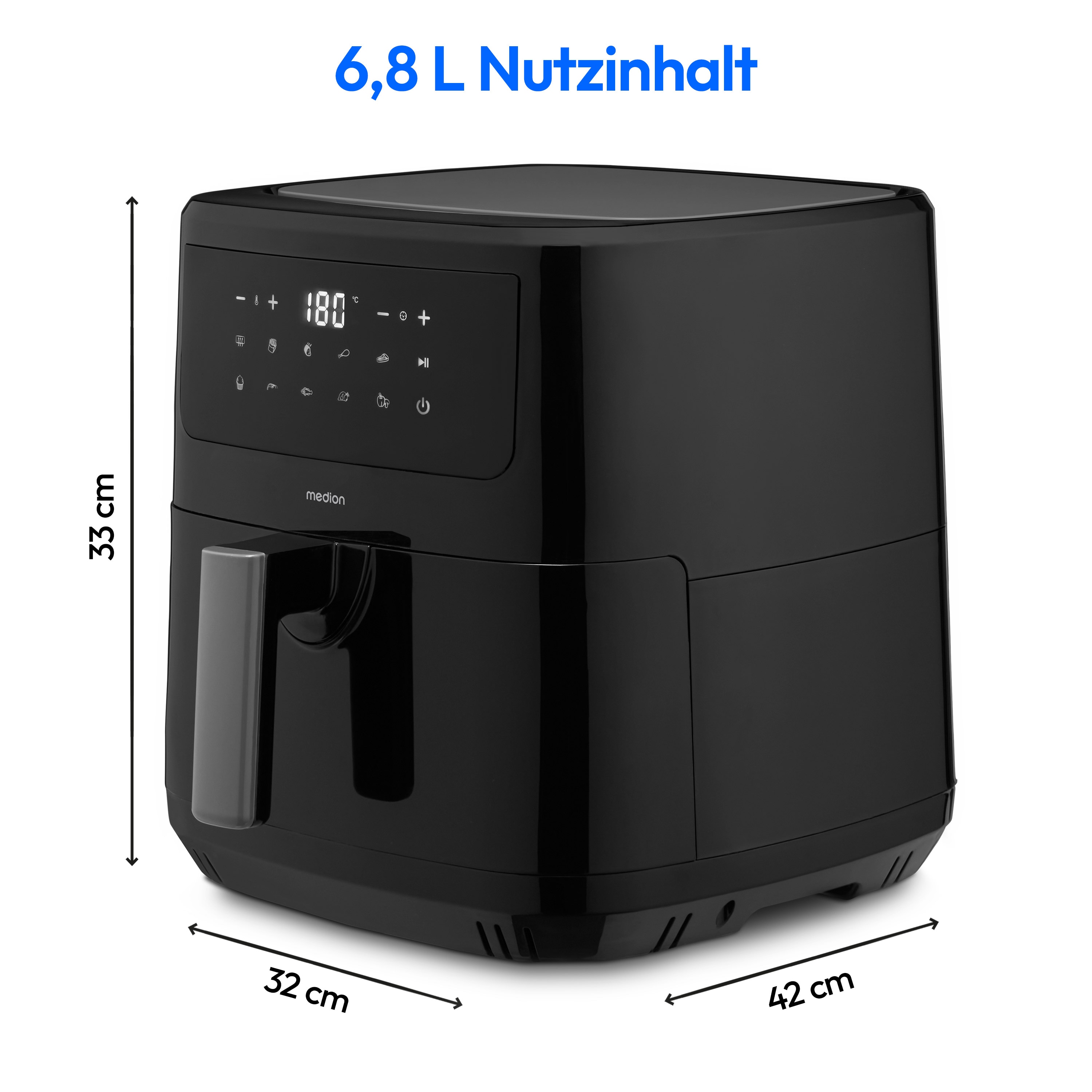 MEDION® LIFE® P10 XL Duo Heißluftfritteuse MD 11750, 100 Rezepte in der Life+ App, mit 2 Heizelementen, 2.150 W Gesamtleistung, ölfreies Frittieren, 9 Automatikprogramme, 6,8 L Nutzinhalt