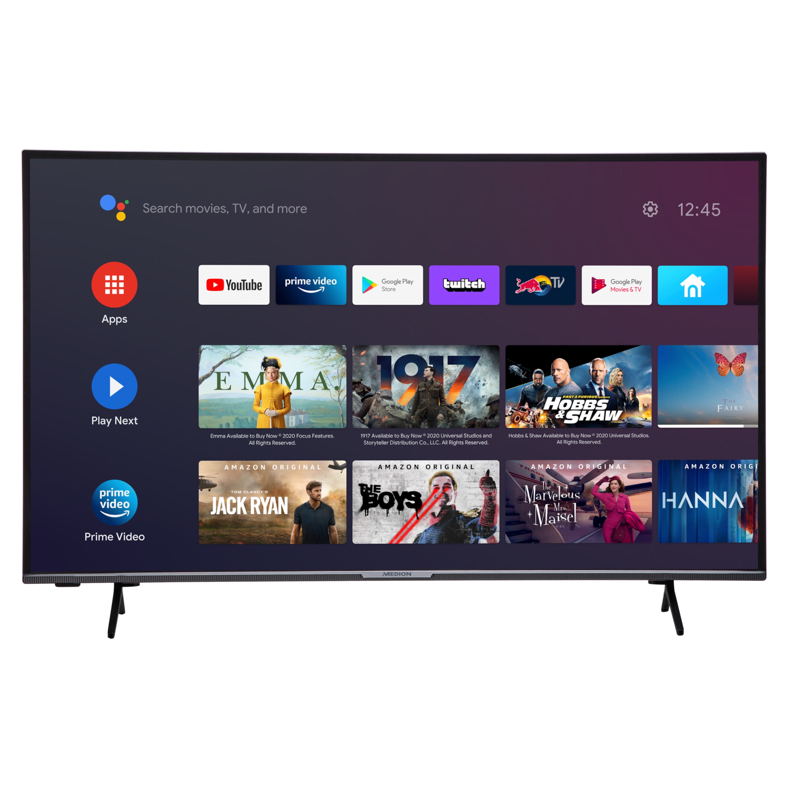 MEDION® LIFE® X16505 Android TV™, 163,8 cm (65'') Ultra HD Smart-TV, HDR, Dolby Vision®, Micro Dimming, PVR ready, Netflix, Amazon Prime Video, Bluetooth®, HD Triple Tuner, CI+