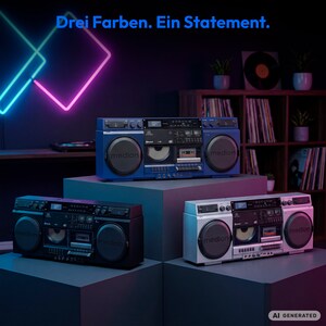 MEDION® LIFE P66538 Retro-Boombox blau, DAB+/PLL-UKW Radio, Bluetooth® 5.3 für das Abspielen von Smartphone & Co, CD-Player, Kassettendeck, X-Bass Funktion, 2 x 10 W RMS