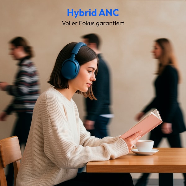 MEDION® Over Ear-Kopfhörer LIFE HX-1 Pro blau, bis zu 190 Stunden Akkulaufzeit, Hybrid Active Noise Cancelling, 7 EQ-Presets + 1 App-Preset, Bluetooth® 6.0 wireless technology, IPX4 Spritzwasserschutz