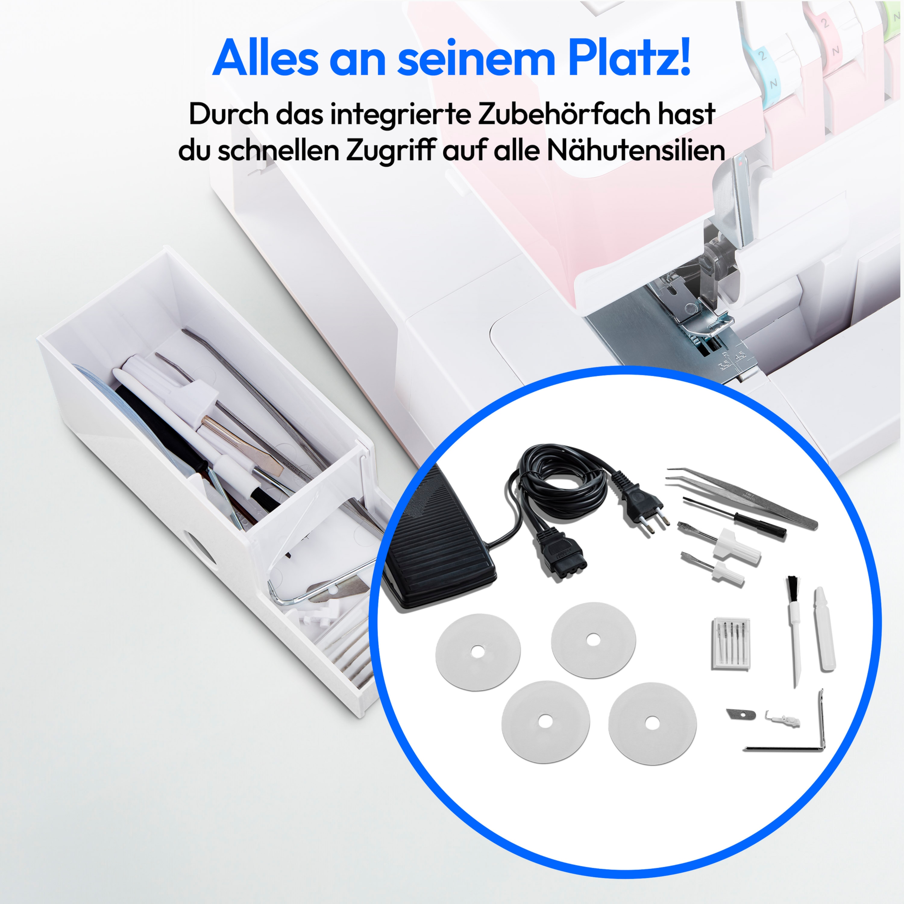 MEDION® LIFE® Overlock-Nähmaschine SO90 (MD19169), 90 Watt Motorleistung, LED Nählicht, Nähen mit 4 Fäden gleichzeitig, umfangreiches Zubehör