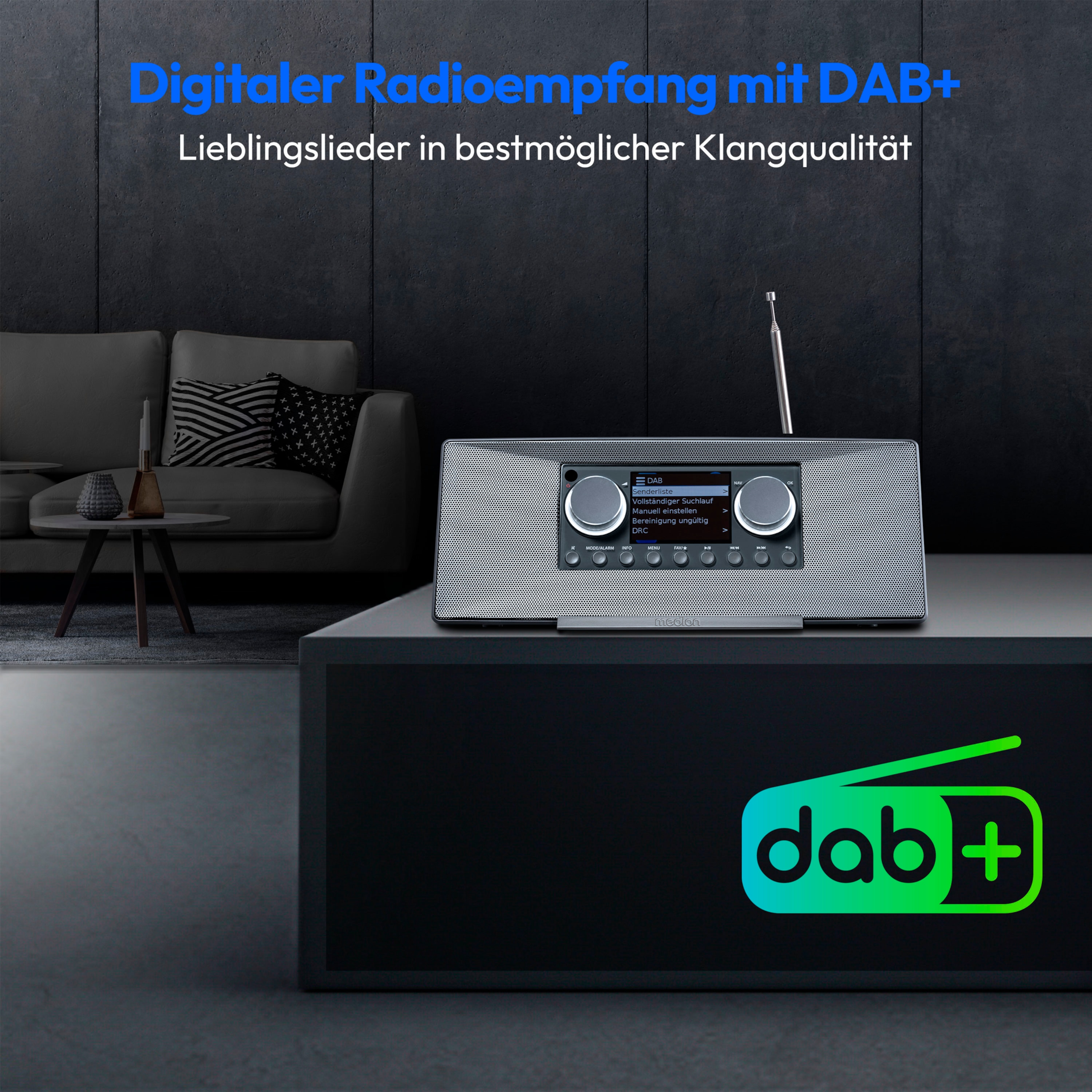 MEDION® LIFE® P85333 Stereo Internetradio, 7,1 cm (2,8'') TFT-Farbdisplay, über 25.000 Internet-Radiosender & viele Podcasts empfangen, DAB+/UKW Radio, Wecker, WLAN, Bluetooth®, Amazon Music, Spotify®-Connect, 2 x 6 W RMS