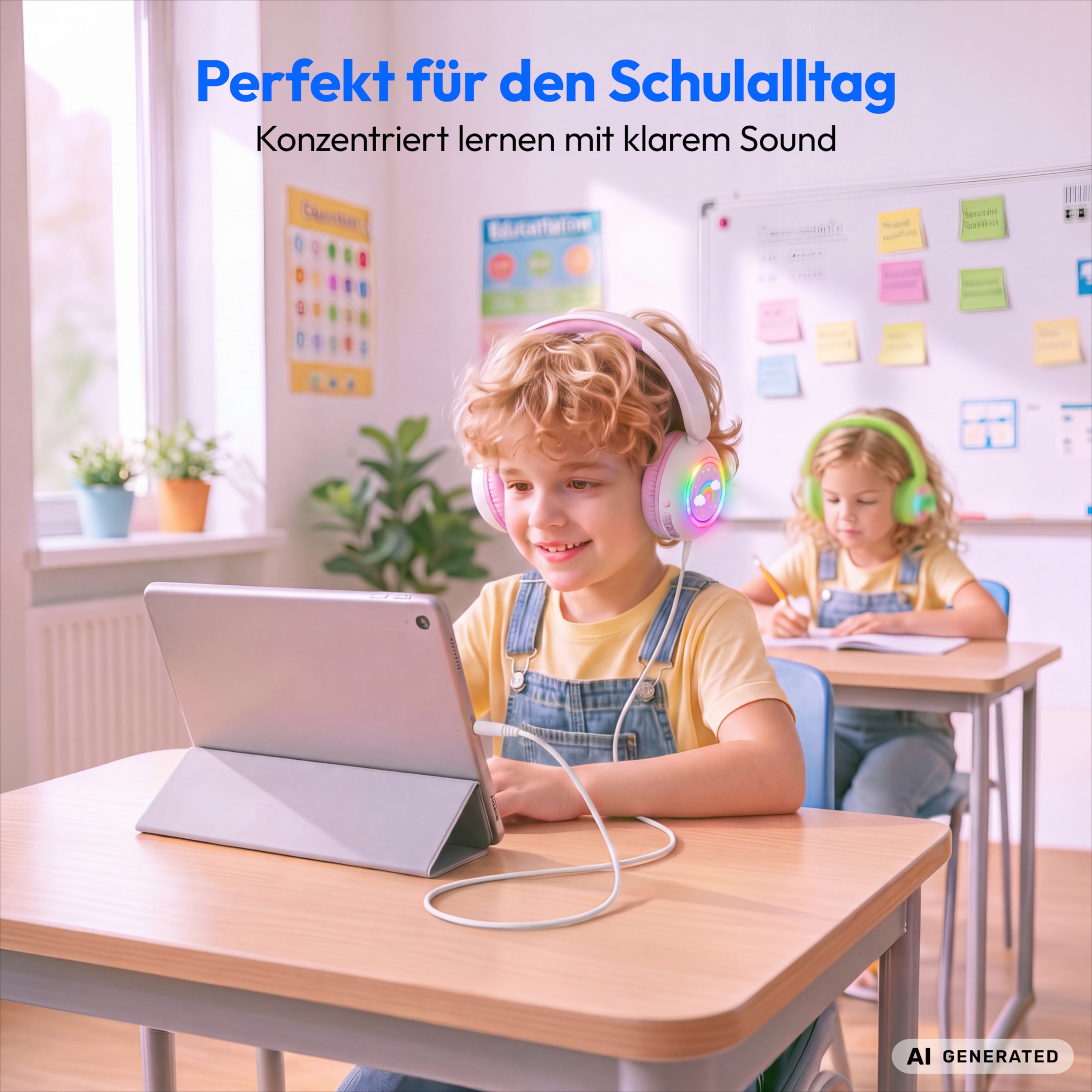 MEDION® LIFE HE-1 Kids Bluetooth Kinderkopfhörer, 3-stufiger Gehörschutz, bis zu 85 Std. Akkulaufzeit, MP3-Player, Bluetooth 5.4, AUX & microSD, LED-Lichtring, austauschbare Designs