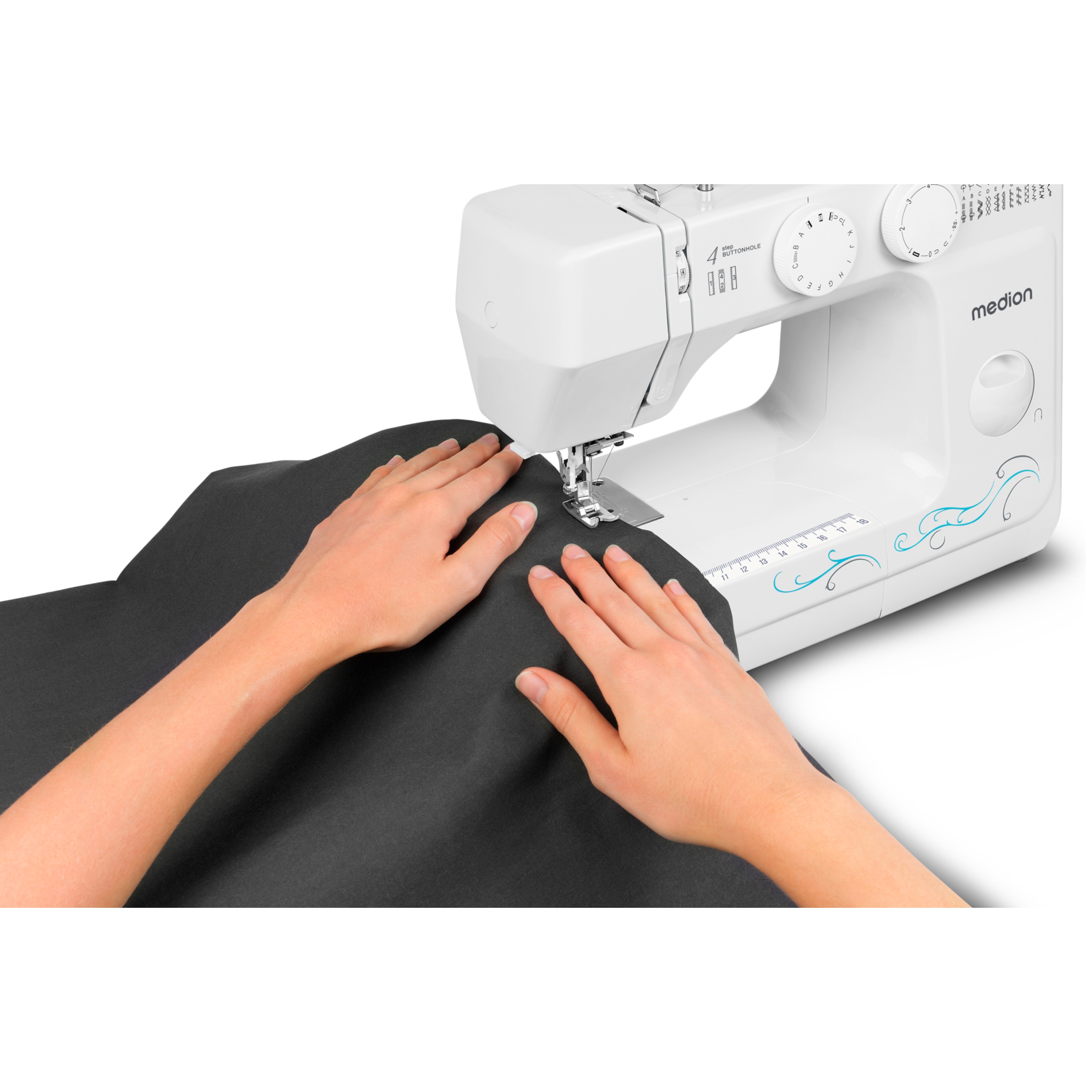 MEDION® Freiarm-Nähmaschine MD 18205, 60 verschiedene Stichmuster, Knopfloch- und Einfädelautomatik, LED-Nählicht, umfangreiches Zubehör