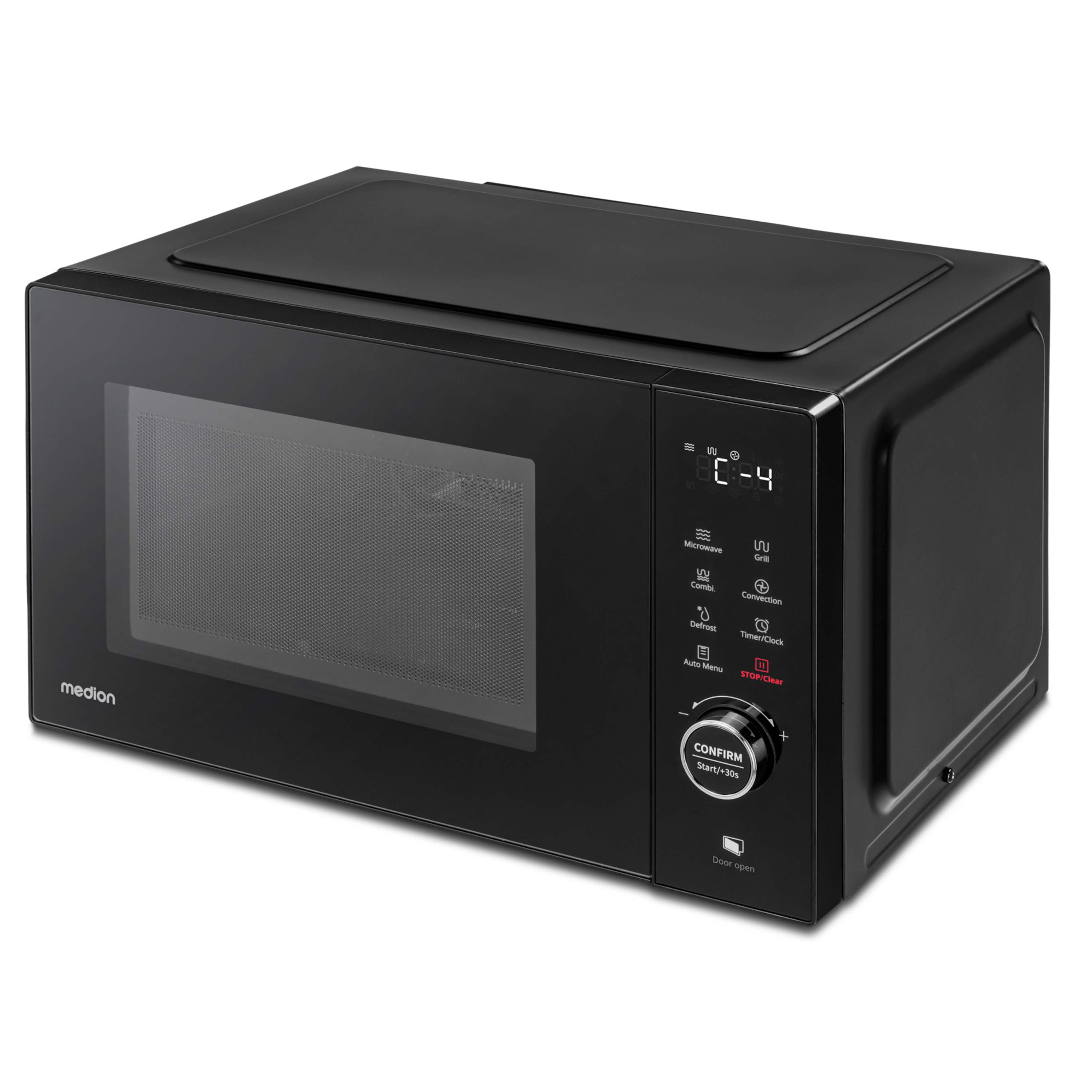 MEDION® LIFE® 3 in 1 Mikrowelle MD12031, 900 Watt Mikrowellenleistung, 1000 Watt Grillleistung, 1680 Watt Heißluftfunktion, Sensor-Touch-Türöffnung, 11 Automatikprogramme, 23 L Kapazität, 5 Leistungsstufen, digitaler 95 min. Timer, Auftaufunktion