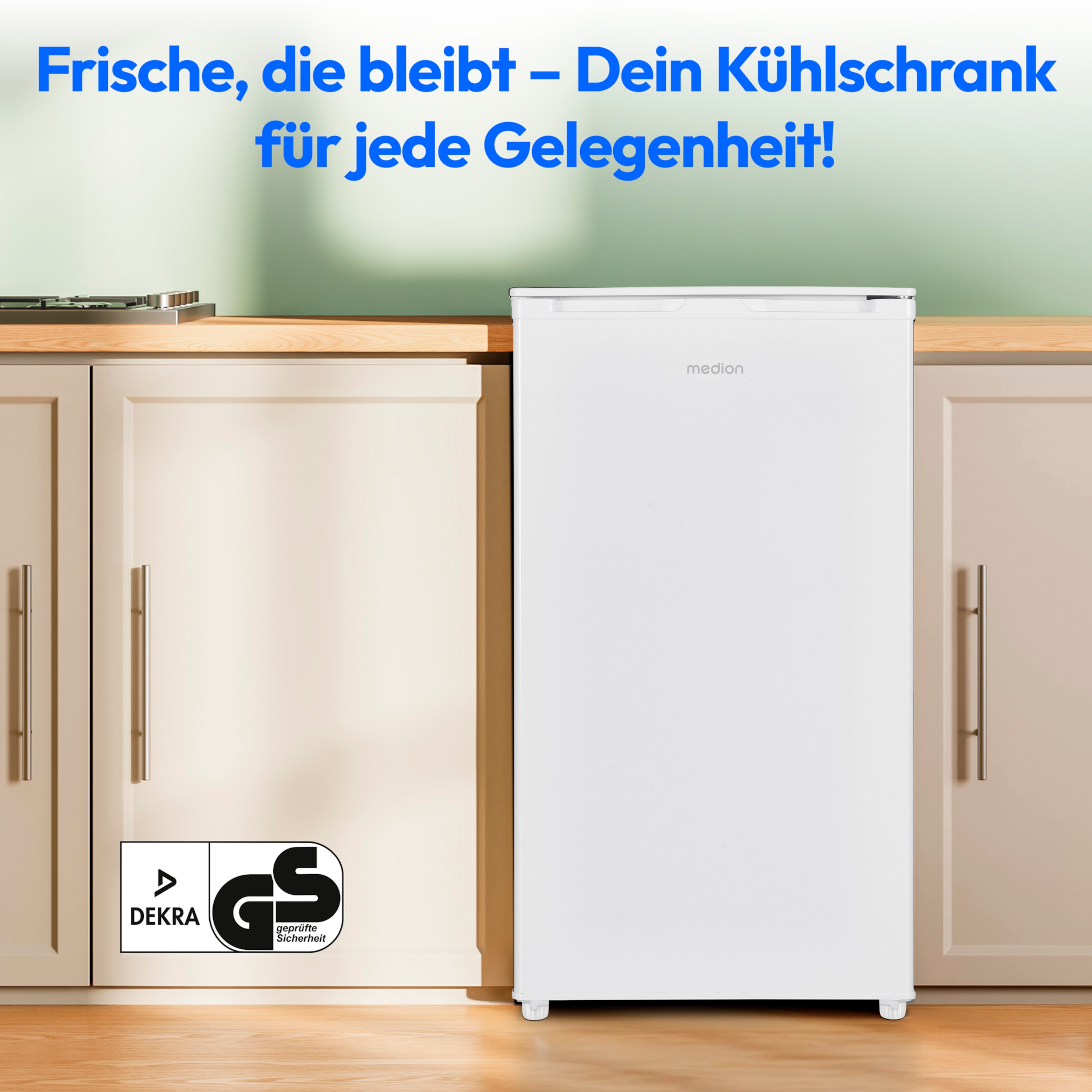 MEDION® Kühlschrank mit Eiswürfelfach MD 37690, 90 L Gesamt-Nutzinhalt (Kühlteil 80 L & Eiswürfelfach 10 L), wechselbarer Türanschlag, geringer Geräuschpegel