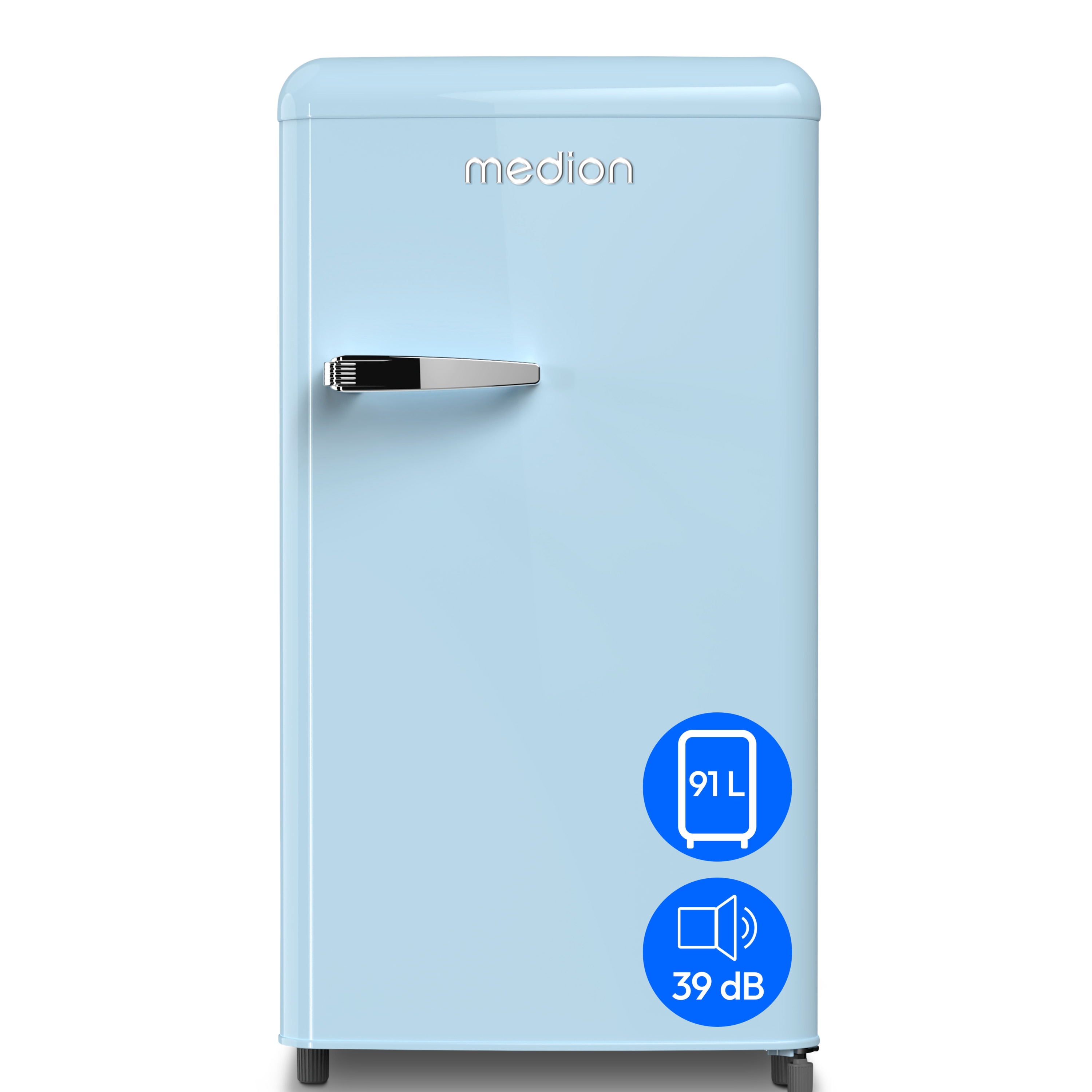 MEDION® LIFE® Retro-Kühlschrank MD 37800, 91 Liter Kühlraum, 38 dB, höhenverstellbare Füße, Energieverbrauch: 85 kWH/Jahr