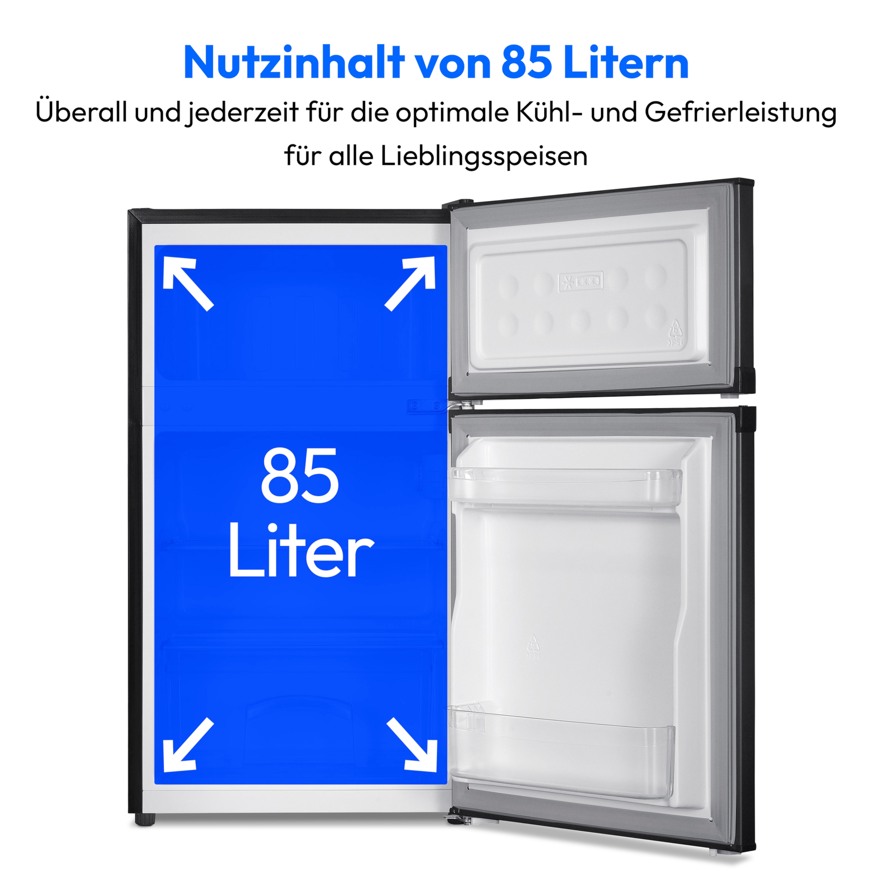MEDION® LIFE® Mini Kühlschrank mit Gefrierfach MD 37689, Gesamtnutzinhalt 85 L,  Gefrierkapazität  2,4kg/24h, manuelle  Temperaturkontrolle