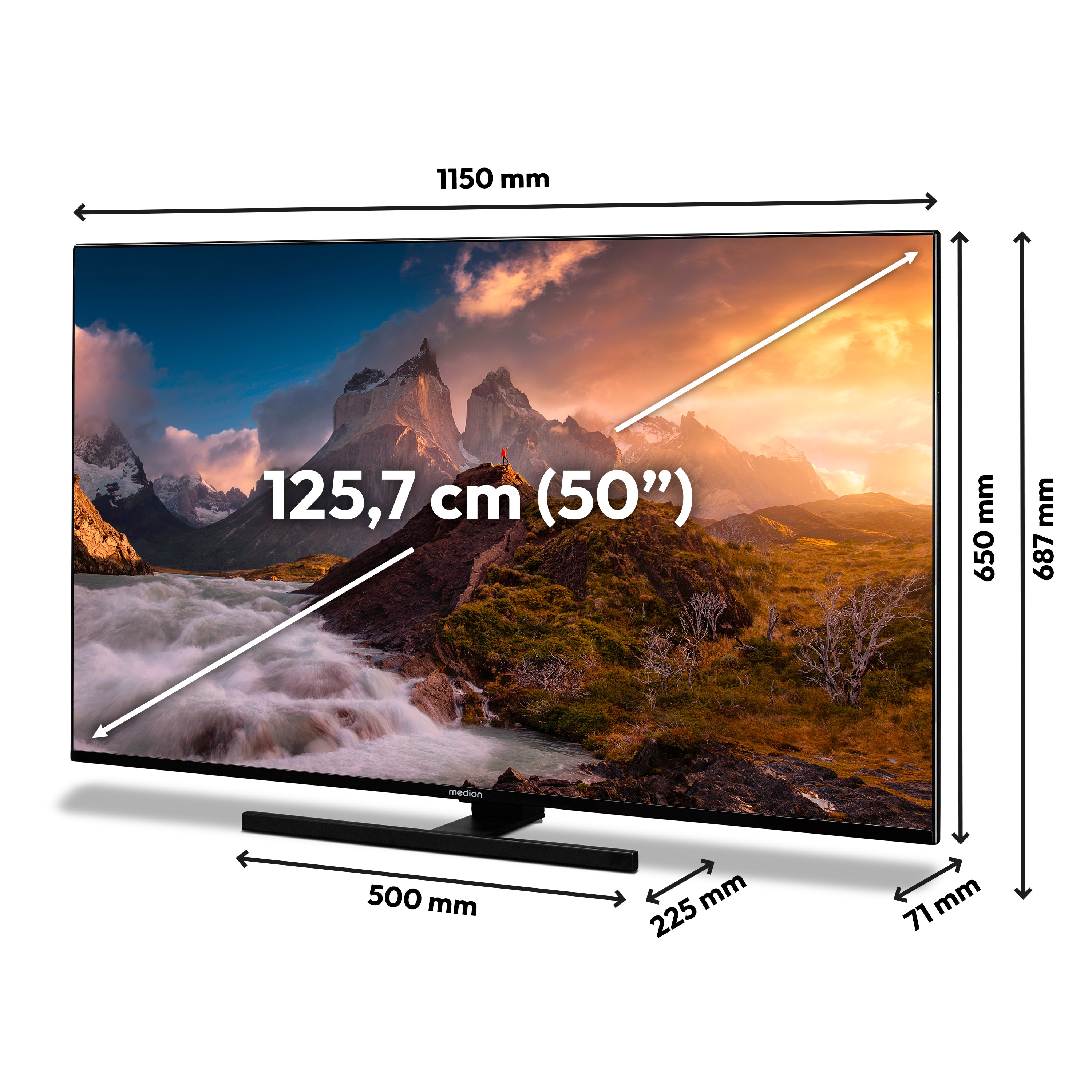 MEDION® LIFE® X15032 (MD 31411) QLED Fire TV, 125,7 cm (50'') Ultra HD Display, HDR, Dolby Vision®, Micro Dimming, MEMC, Netflix, Amazon Prime Video, Bluetooth®, DTS HD, DTS Virtual X, Dolby Atmos®, HD Triple Tuner, CI+