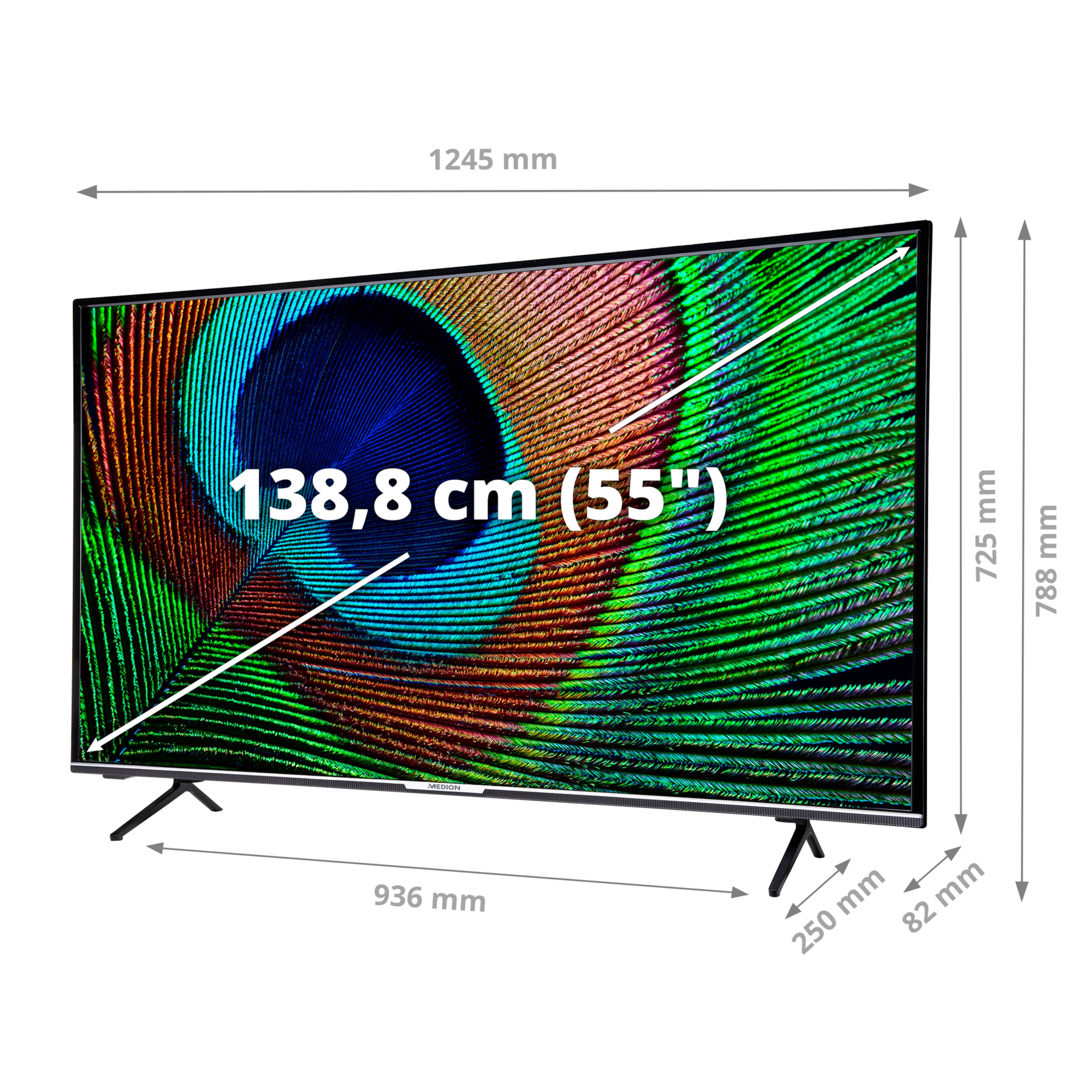 MEDION® LIFE® X15587 (MD 31555) Android TV, 138,8 cm (55") Ultra HD Smart-TV, HDR, Dolby Vision®, Micro Dimming, PVR ready, Netflix, Amazon Prime Video, Bluetooth®, DTS X und DTS Virtual X Unterstützung, Dolby Atmos, HD Triple Tuner, CI+