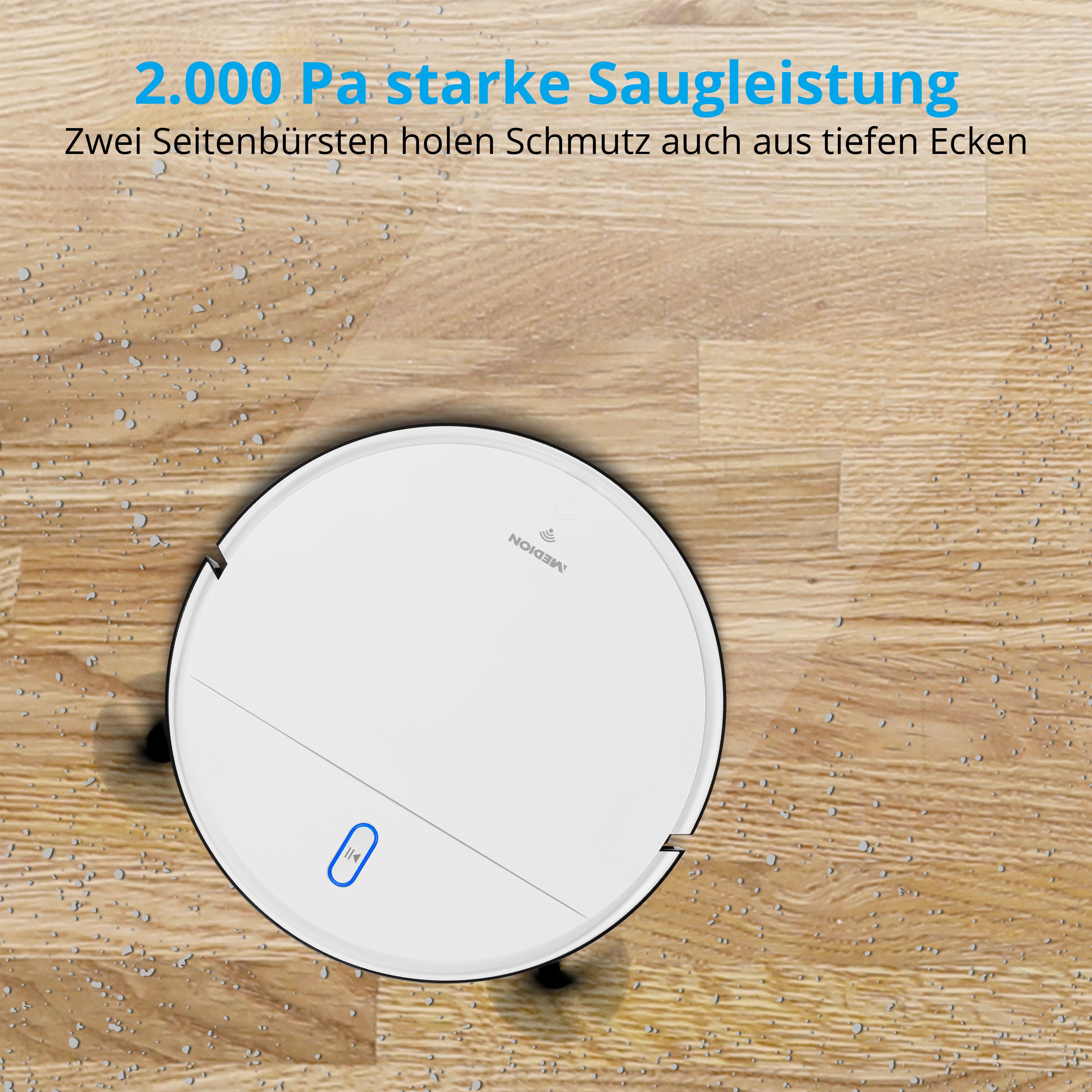 MEDION® Saugroboter S05 SW, App- und Alexa-Steuerung, Saugen und Wischen gleichzeitig, intelligente Navigation, langlebiger BLDC-Motor, 2.000 Pa Saugkraft