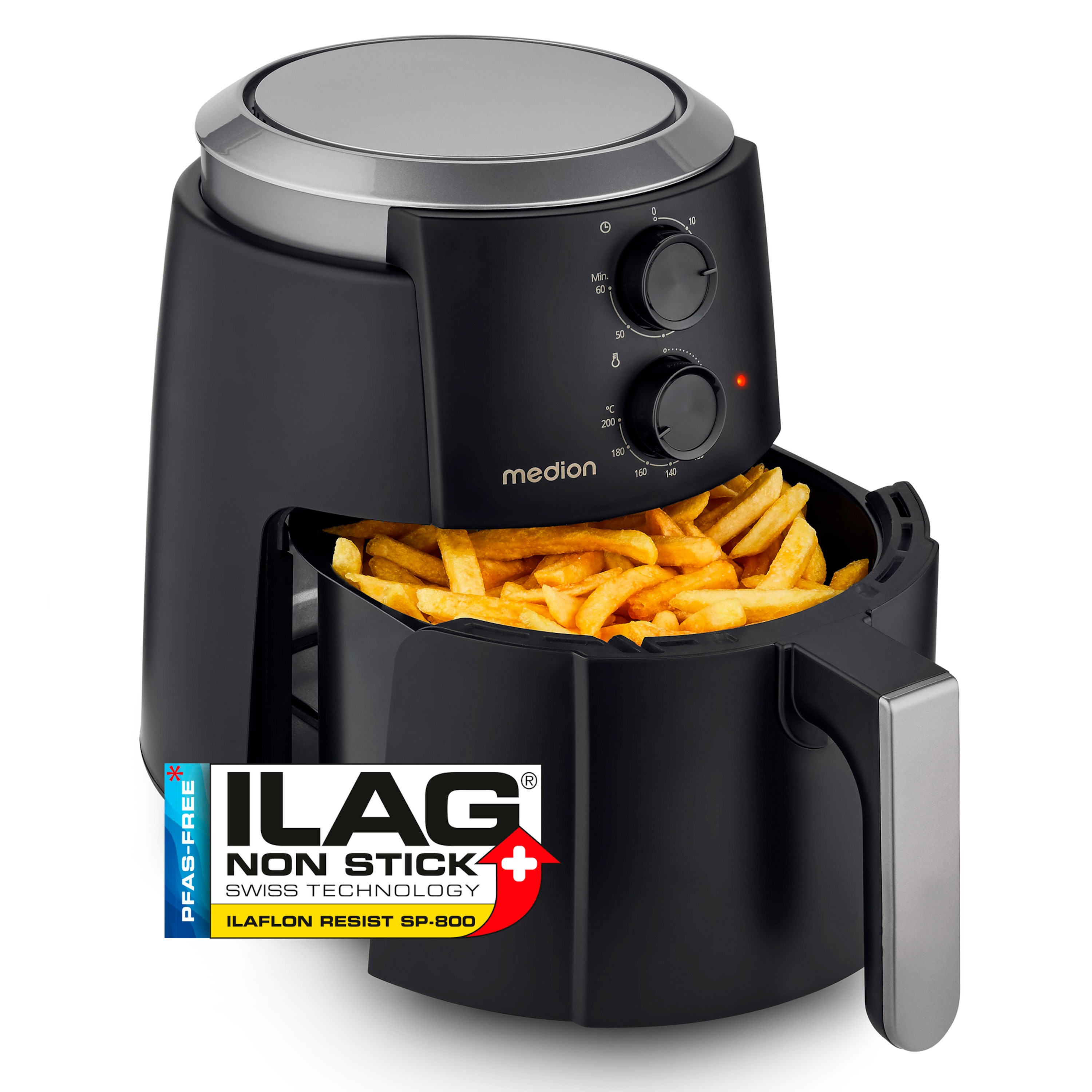 MEDION® LIFE Heißluftfritteuse P30 L (MD13020), 100 Rezepte in der Life+ App¹, 4,7 Liter Fassungsvermögen, 1.500 Watt, 60 min. Timer