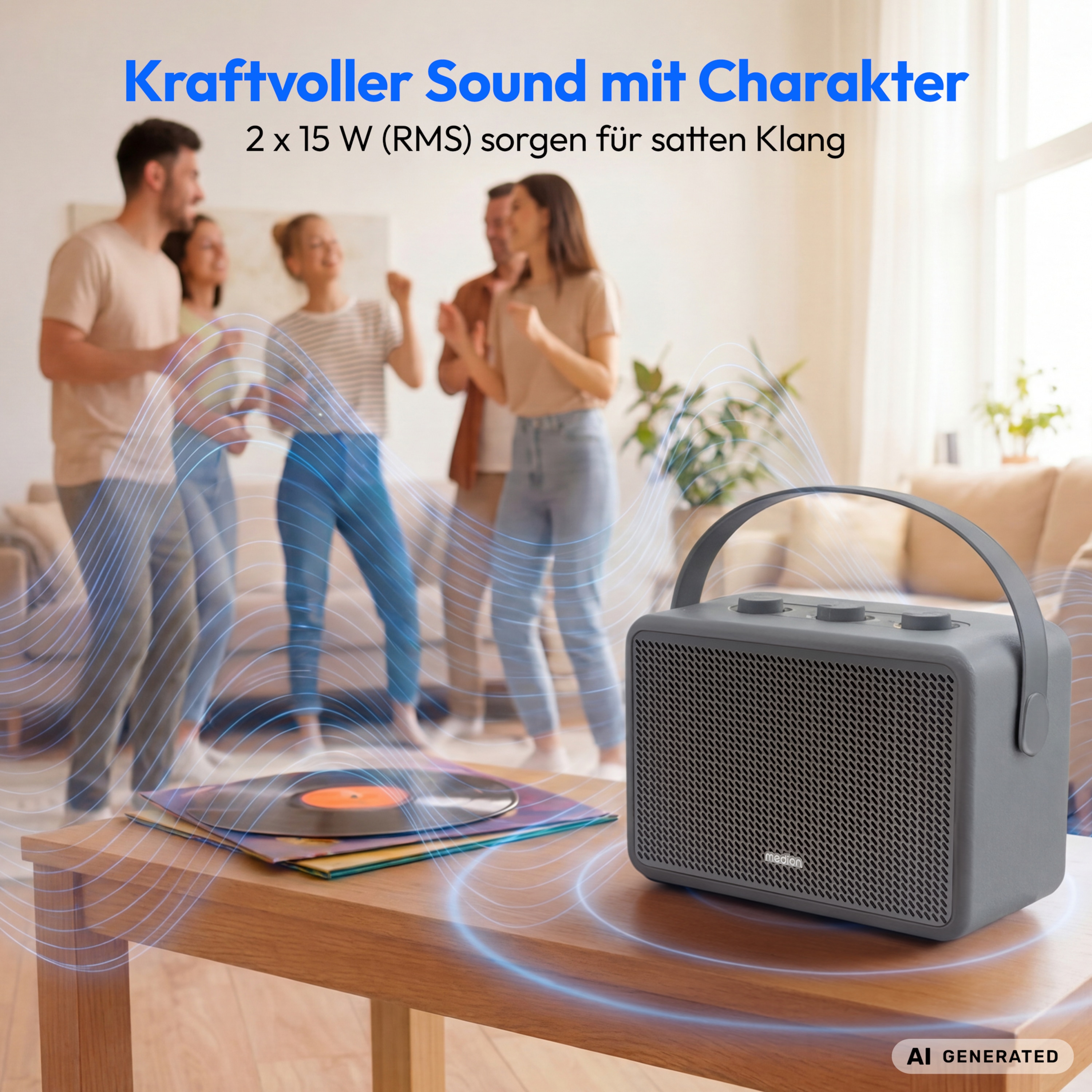 MEDION® LIFE BXO-1 Bluetooth® Lautsprecher grau, 2 x 15W RMS, integrierter Akku mit bis zu 15 Stunden Laufzeit, Bluetooth® 5.3, robustes & mobiles Design