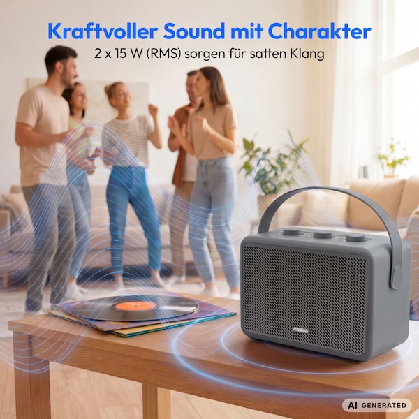 MEDION® LIFE BXO-1 Bluetooth® Lautsprecher grau, 2 x 15W RMS, integrierter Akku mit bis zu 15 Stunden Laufzeit, Bluetooth® 5.3, robustes & mobiles Design