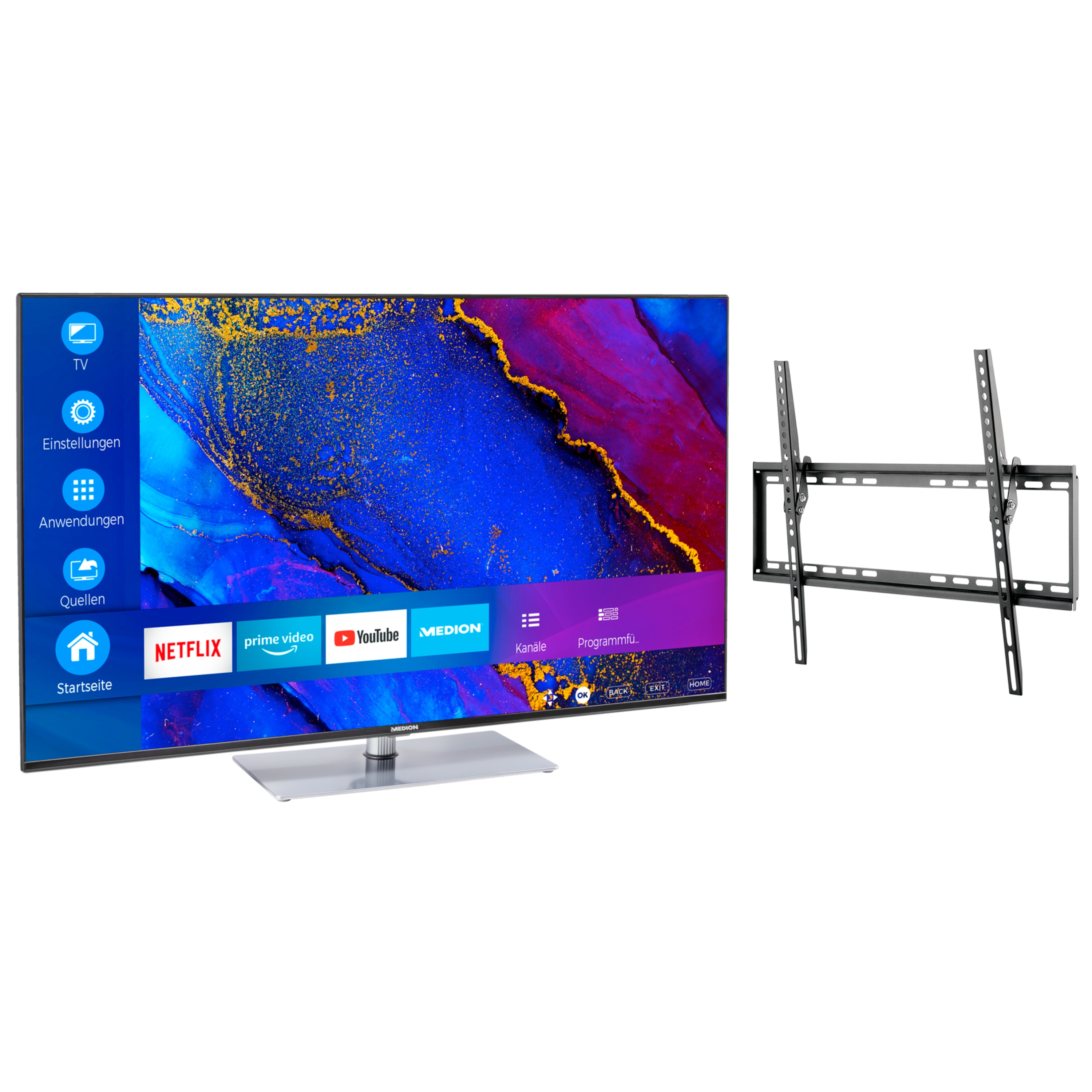 MEDION® LIFE® X15514 (MD 31523) Ultra HD Smart-TV 138,8 cm (55'') + GOOBAY Basic TILT (L) Wandhalterung - ARTIKELSET