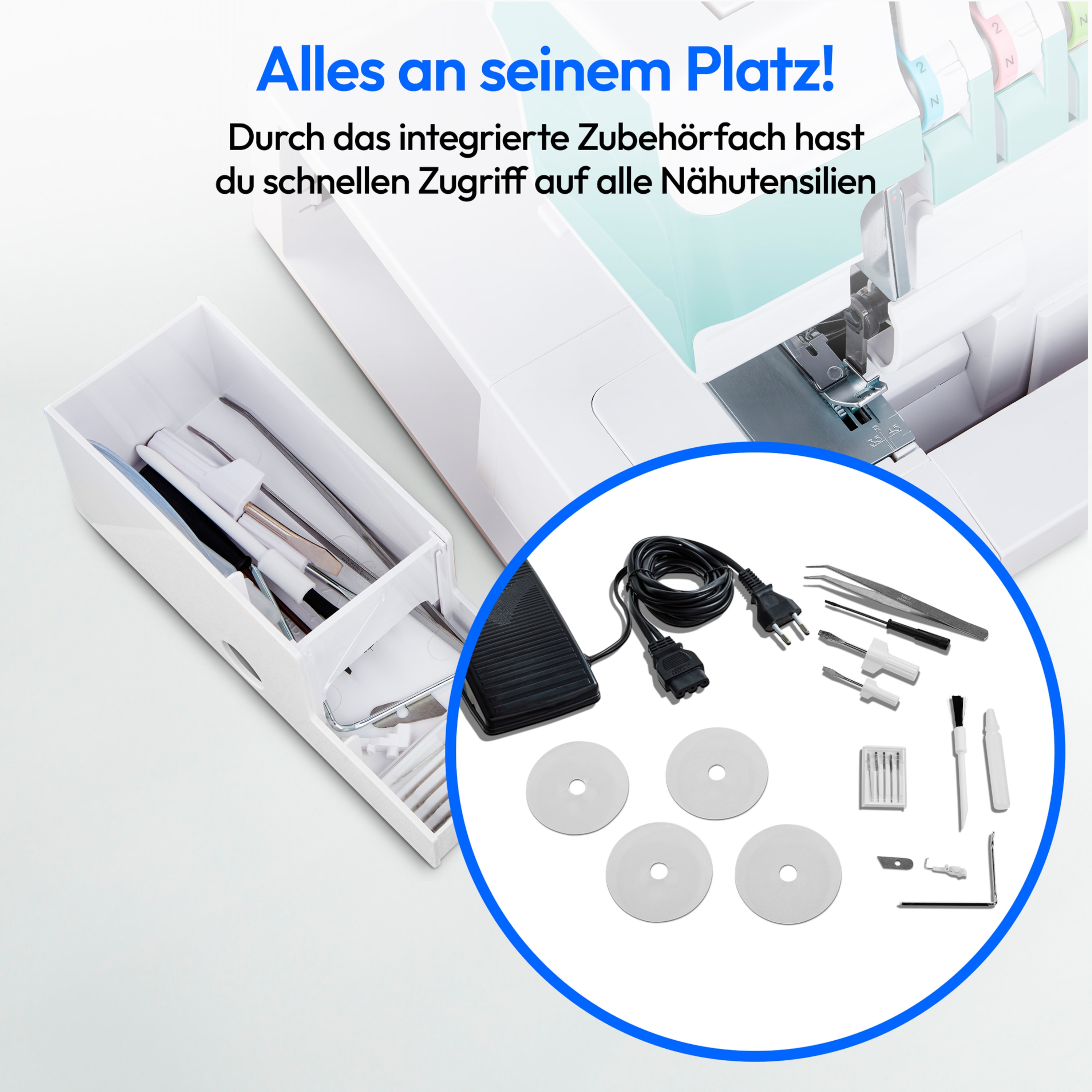 MEDION® LIFE® Overlock-Nähmaschine SO90 (MD19169), 90 Watt Motorleistung, LED Nählicht, Nähen mit 4 Fäden gleichzeitig, umfangreiches Zubehör