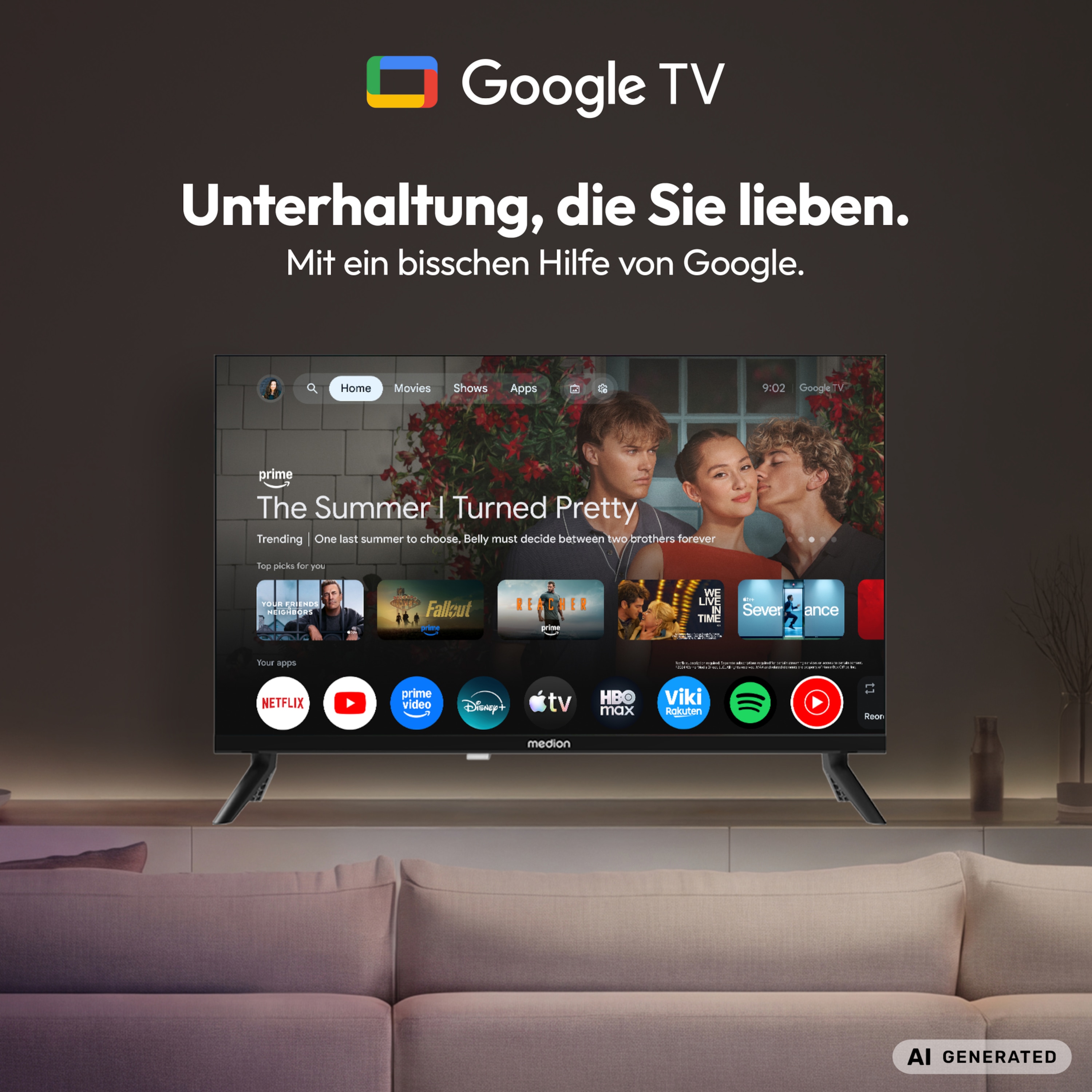 MEDION® LIFE MD 840103 Google TV™, 100,3 cm (40'') Full HD Display, PVR ready, HD Triple Tuner, Bluetooth®, App Store, Netflix, Disney+, Amazon Prime Video
