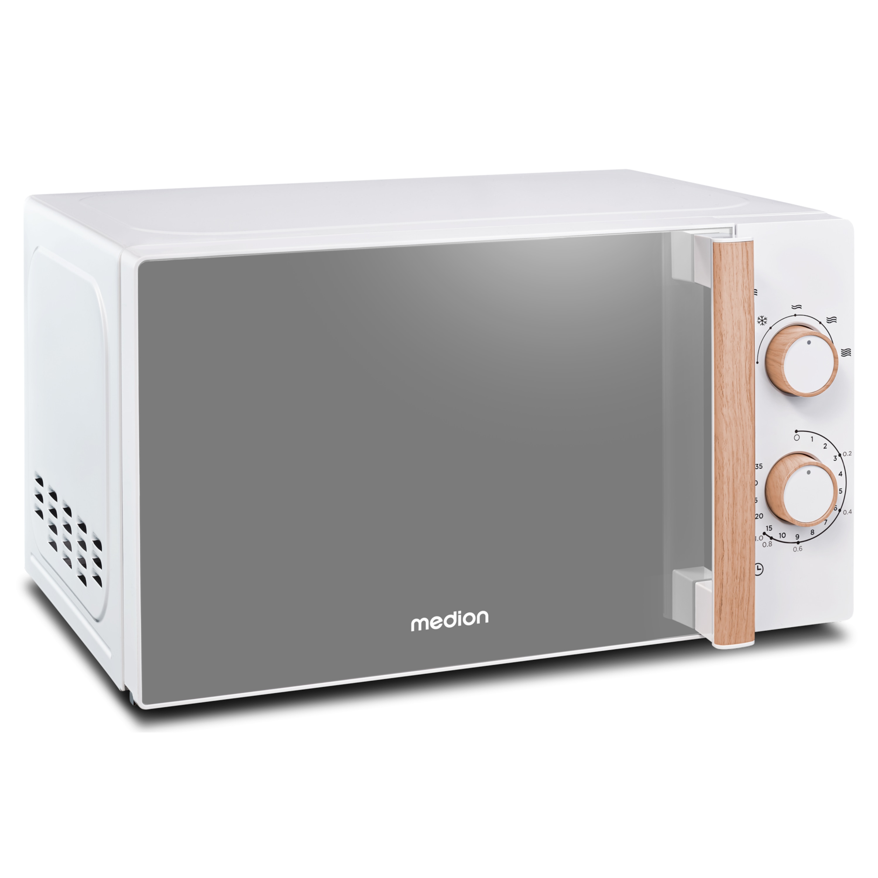 MEDION® LIFE® Mikrowelle MD 10596, Holzoptik, Garinnenraum 20 Liter, 700 W, Verspiegelte Tür, 5 Mikrowellen-Leistungsstufen