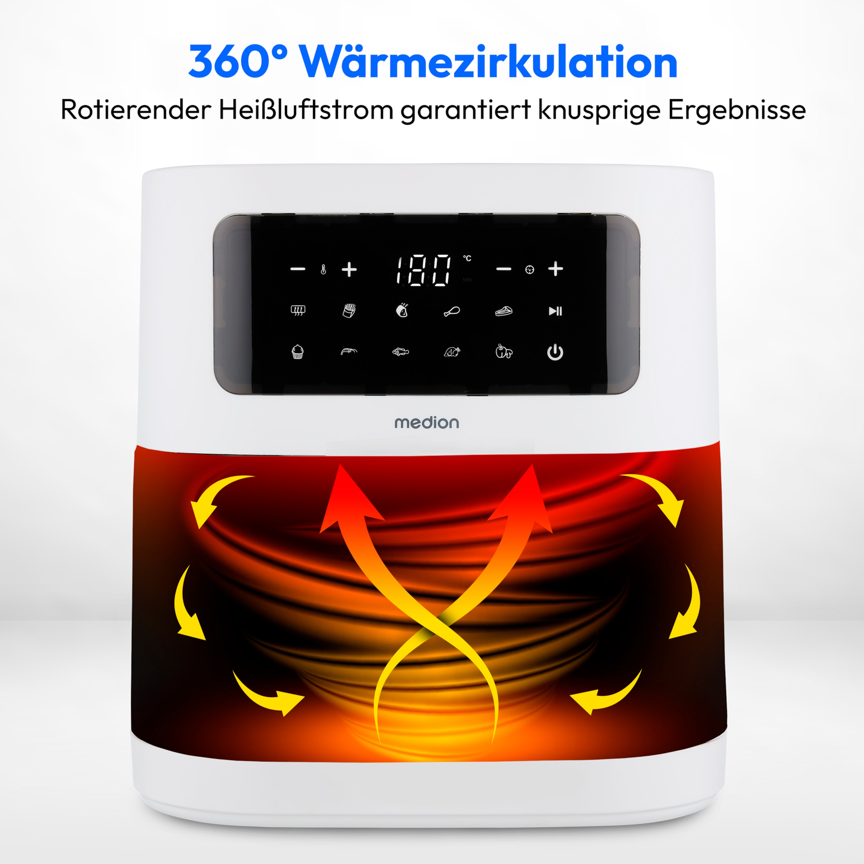 MEDION® LIFE® E40 XL Heißluftfritteuse Matt MD11740, 100 Rezepte in der Life+ App, ölfreies Frittieren, 9 Automatikprogramme, 5,2 L Korbvolumen