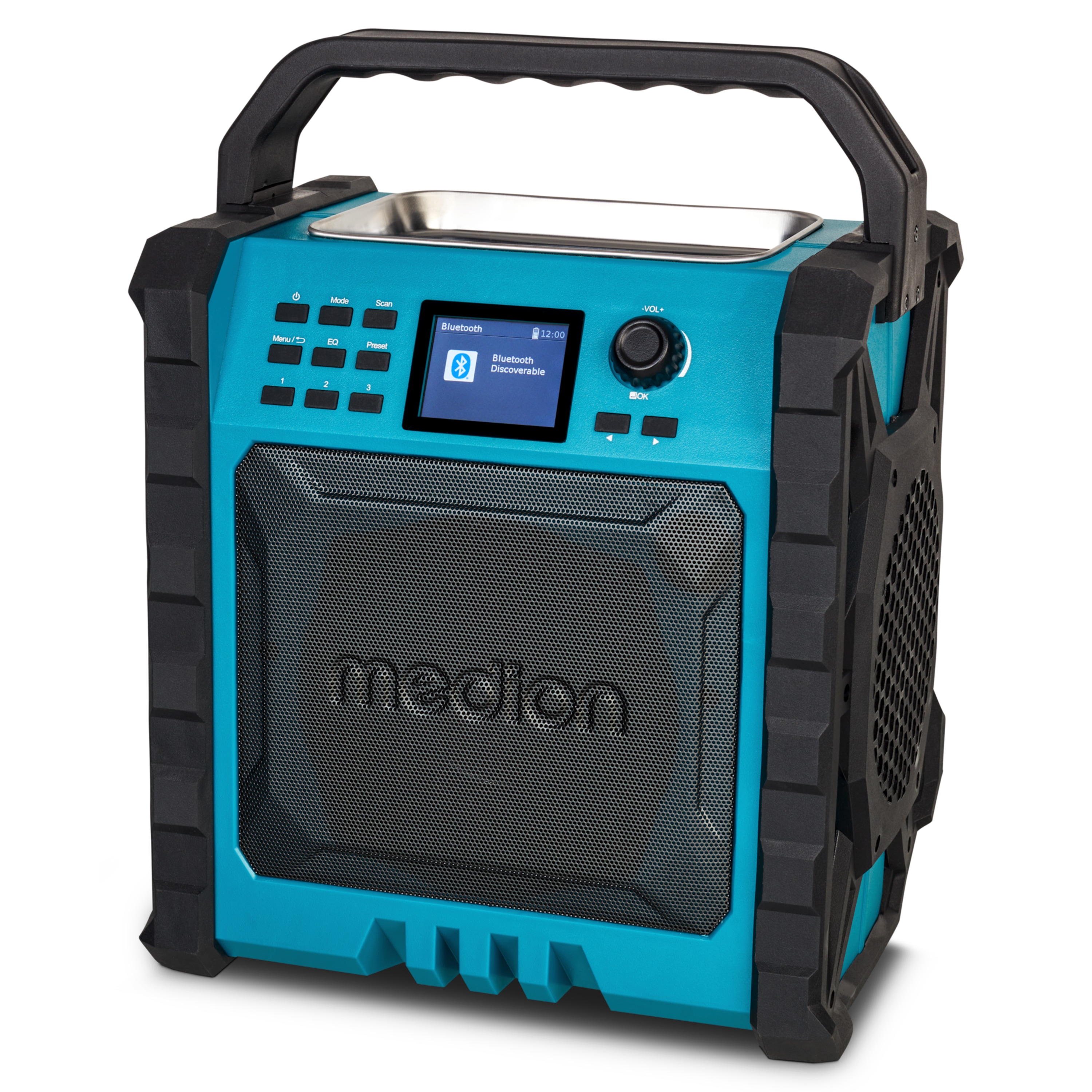 MEDION® LIFE® P66896 Premium Baustellenradio, 6,1 cm (2,4'') Farbdisplay, Bluetooth® 5.3, DAB+/UKW Radio, integr. Akku für bis zu 10 Stunden Laufzeit, zwei Passivradiatoren, 30 W RMS