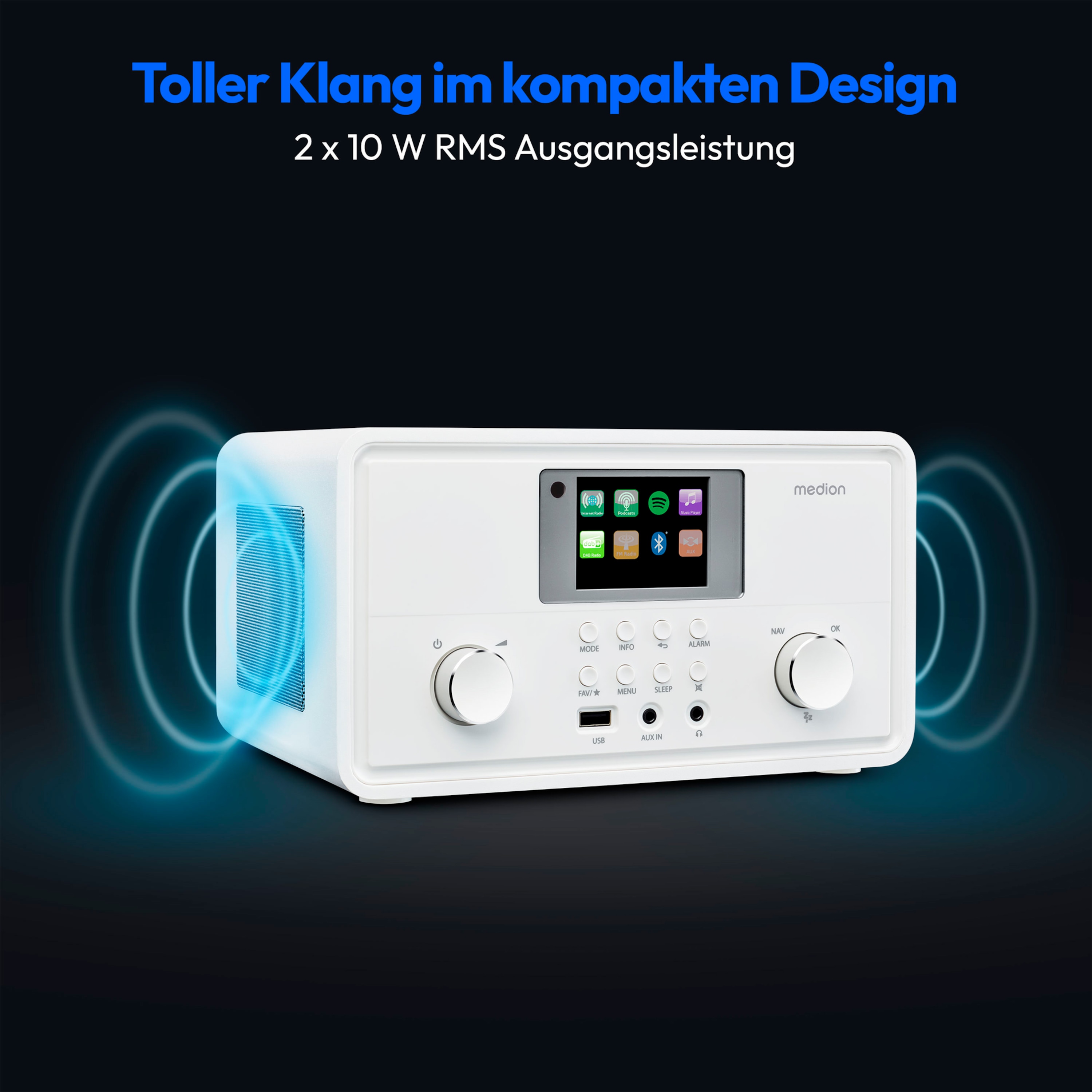 MEDION® LIFE® P85027 Stereo Internetradio, 7,1 cm (2,8'') TFT-Display, 25.000+ Internetradiosender & zahlreiche Podcasts, DAB+/UKW-Radio, Bluetooth®, Spotify®-Connect, WLAN, 2 x 10 W RMS