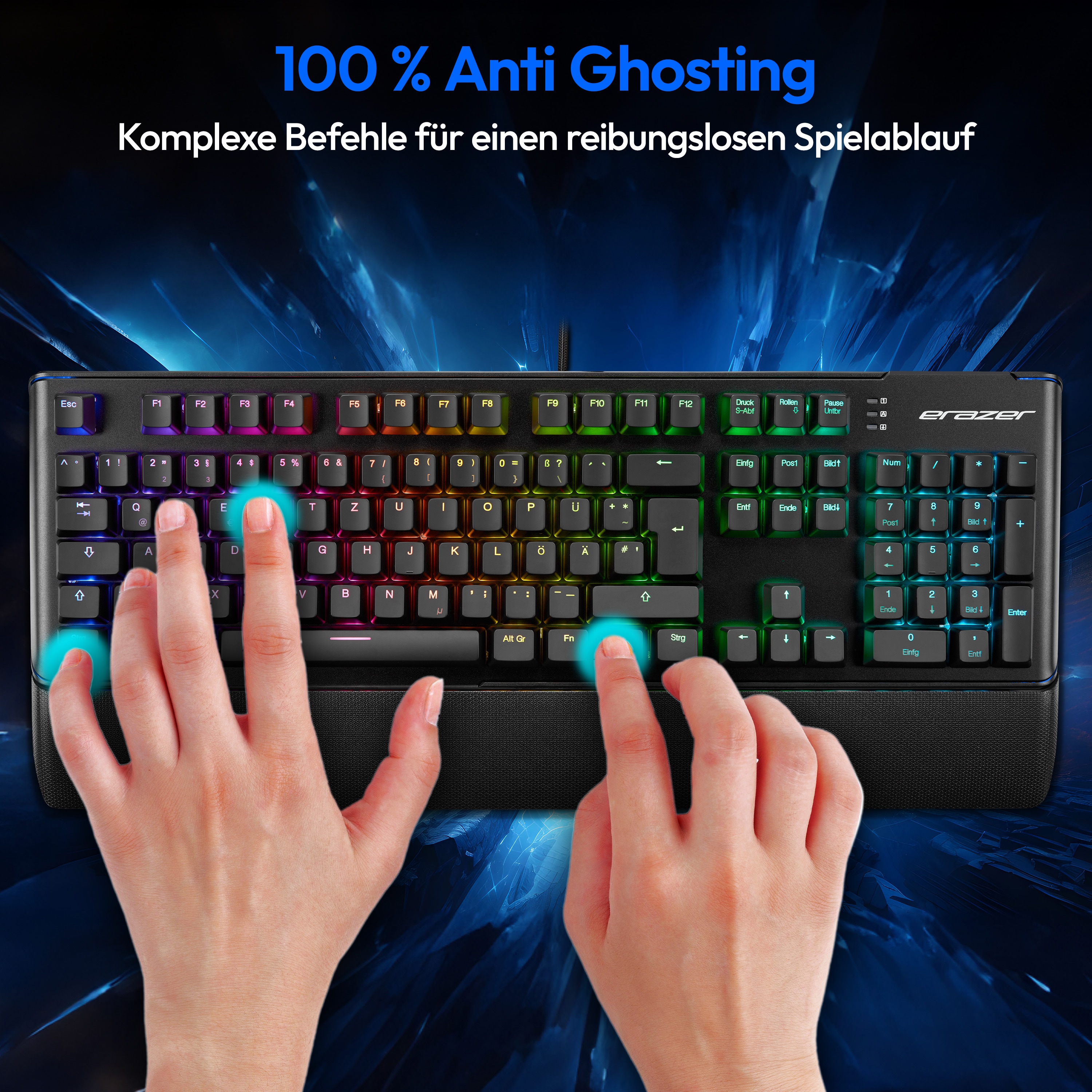 MEDION® ERAZER Supporter X20 mechanische Gaming Tastatur, extrem langlebige CHERRY MX RGB Red Switches, austauschbare Schalter und Tastenkappen, 100% Anti-Ghosting, RGB-Hintergrundbeleuchtung, hochwertige Oberfläche