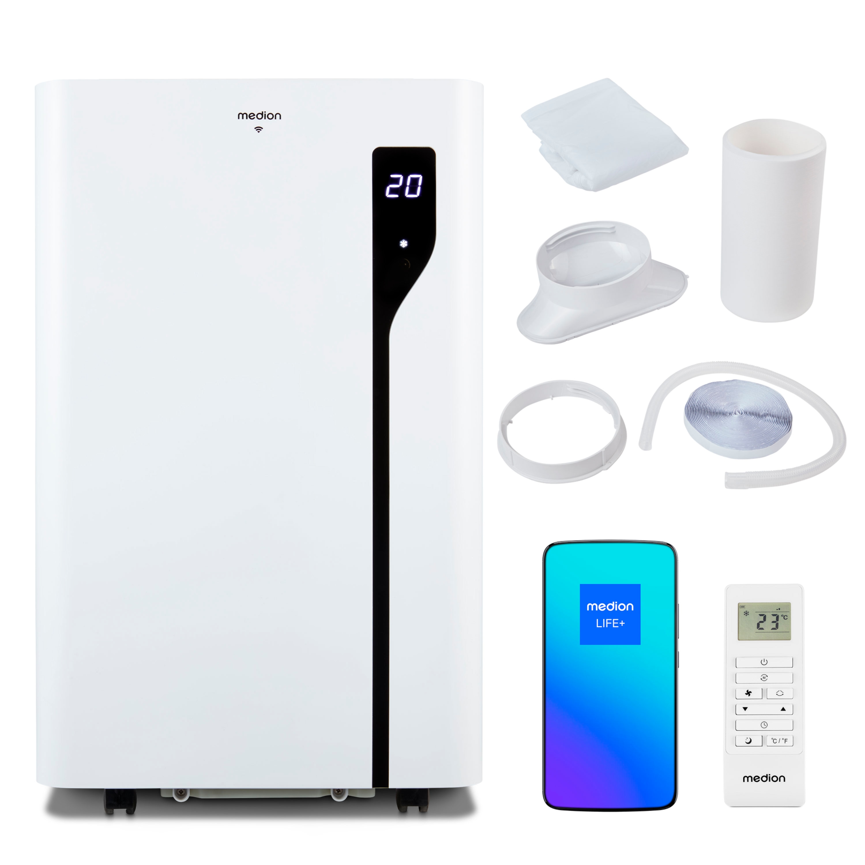 MEDION® LIFE® P1200 Klimaanlage (MD 37734),  Kühlen, Entfeuchten und Ventilieren, Kühlleistung 12.000 BTU, Kühlmittel R290, max. 36m², App- und Sprachsteuerung, Inkl. Fenster-Kit