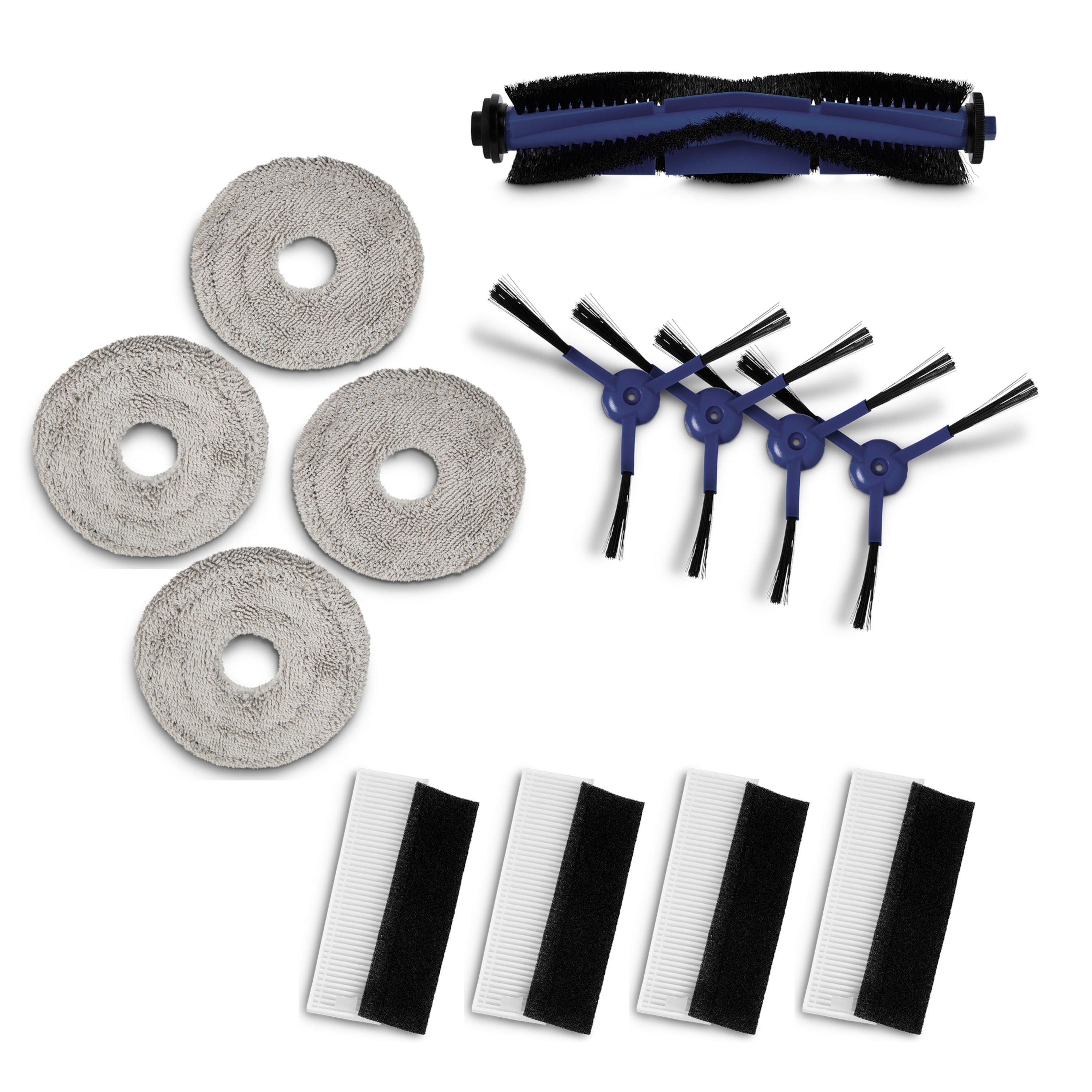 MEDION® Saugroboter Zubehörset 1 für den X51 SW+ (MD 100022), 1x Mittelbürste, 4x Seitenbürste, 4x Wischmopp-Aufsatz, 4x HEPA-Filter mit Schwamm