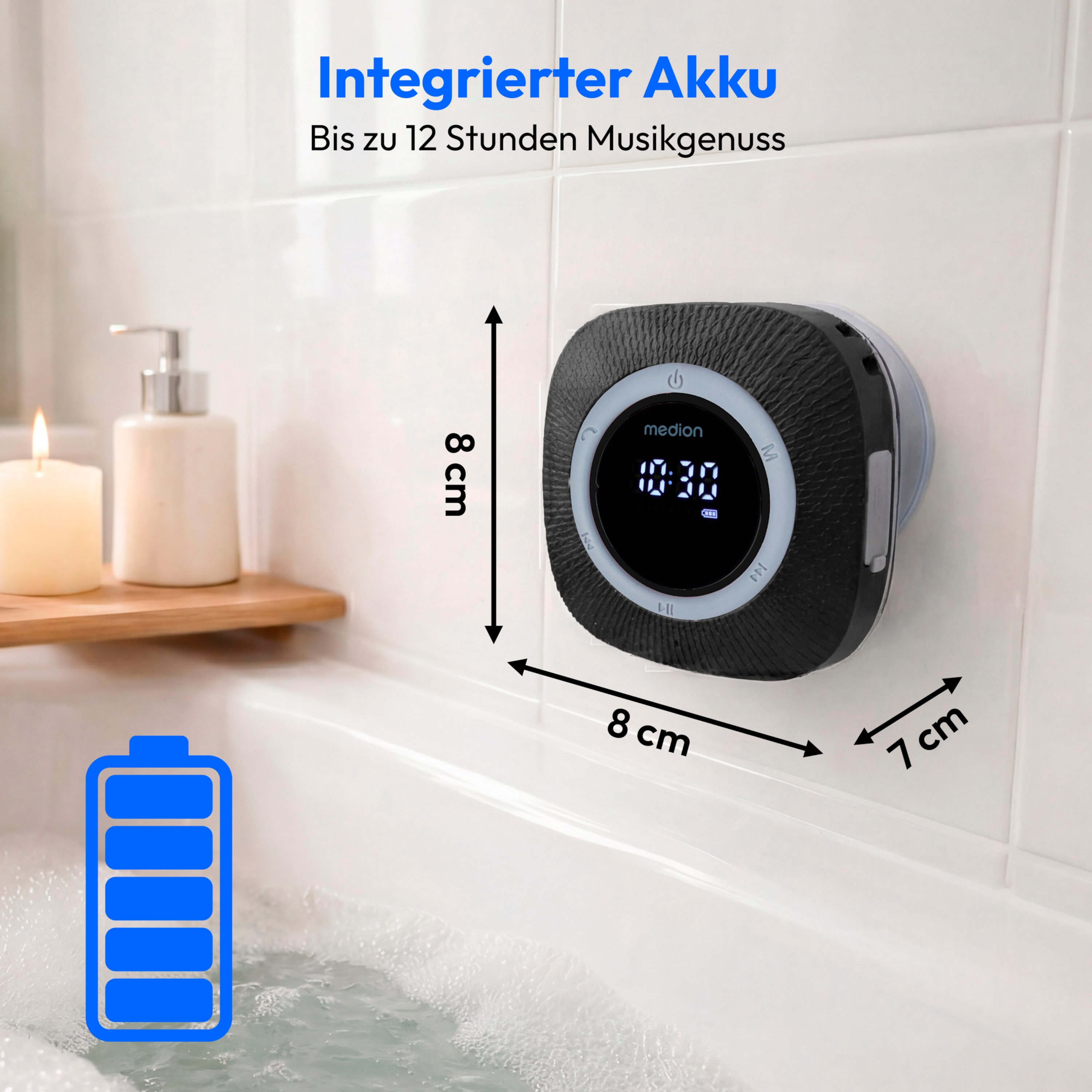 MEDION® LIFE S66884 Duschradio, LED-Display, UKW-Radio, IPX6 Schutz, Bluetooth® 5.0, 30 W Ausgangsleistung (3 W RMS)