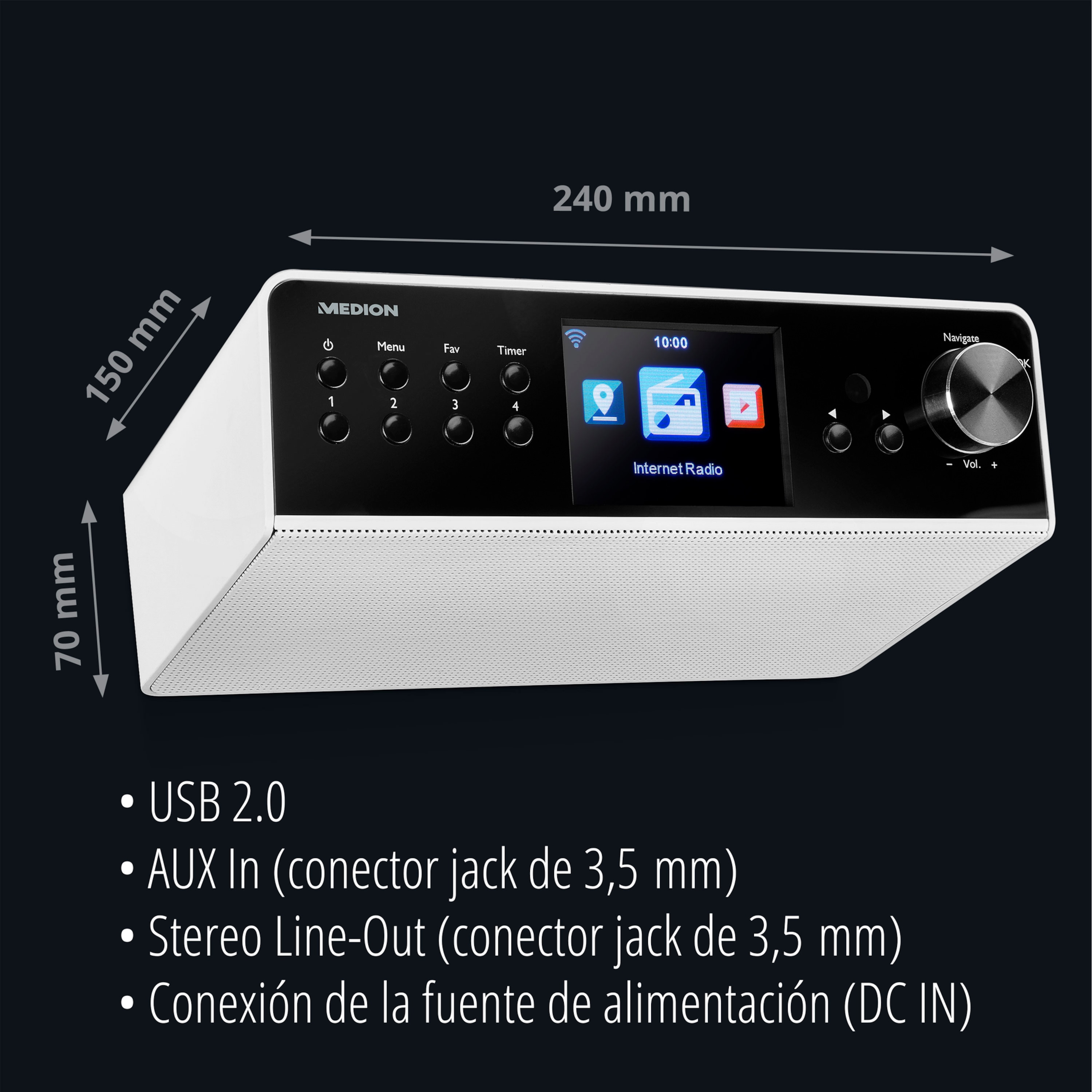 MEDION® LIFE® P85063 WLAN Unterbau-Internetradio, 8,1 cm (3,2'') TFT-Display, DAB+, UKW, DLNA-/UPnP-fähig, 9 Soundvoreinstellungen, 3 W RMS  (B-Ware)