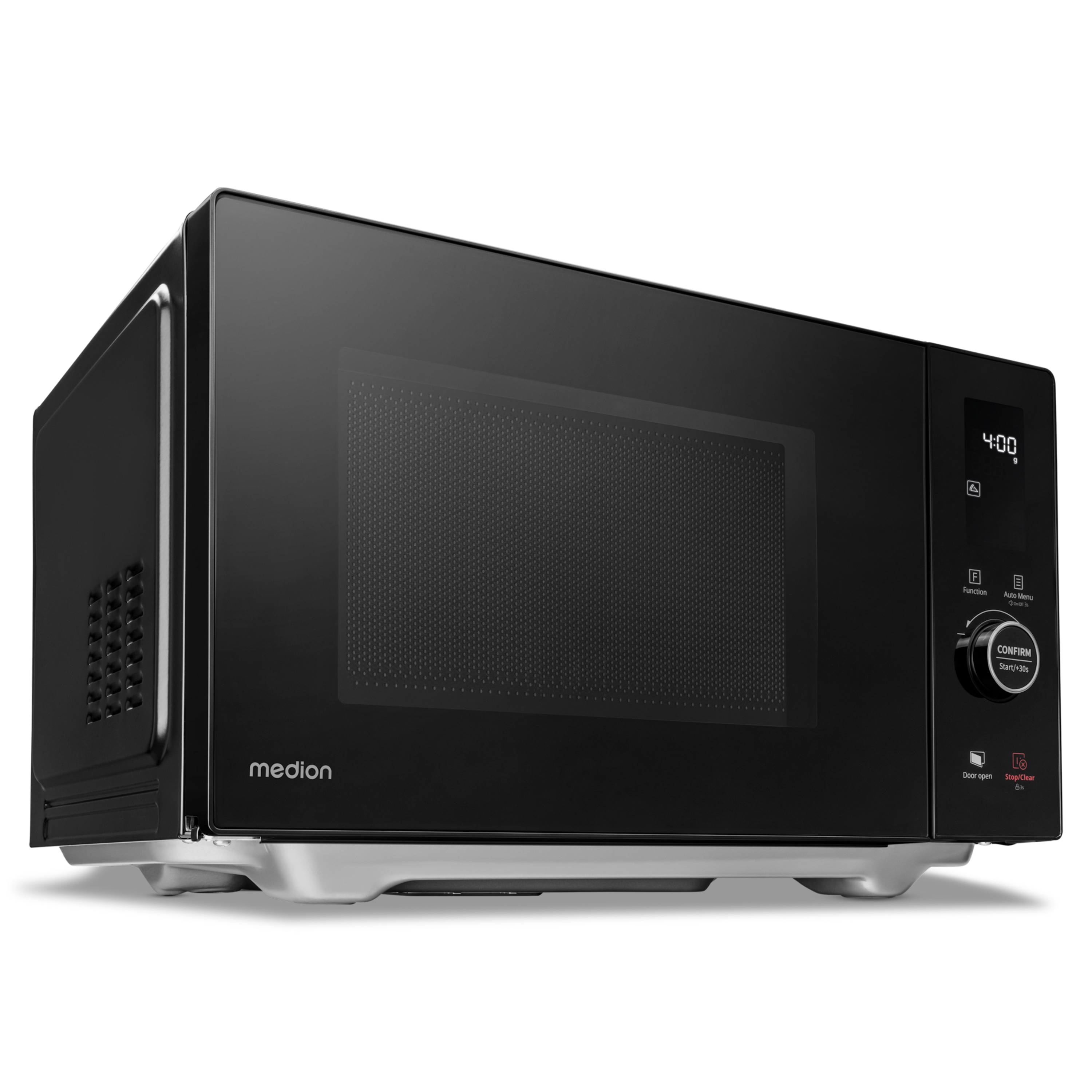 MEDION® LIFE® 4 in 1 Mikrowelle MD12041, 900 Watt Mikrowellenleistung, 1100 W Obergrillleistung, 500 W Untergrilleistung, 2100 W Heißluftfunktion, 2 Heizelemente, Sensor-Touch-Türöffnung, 11 Automatikprogramme, 25 L Kapazität, 10 Leistungsstufen