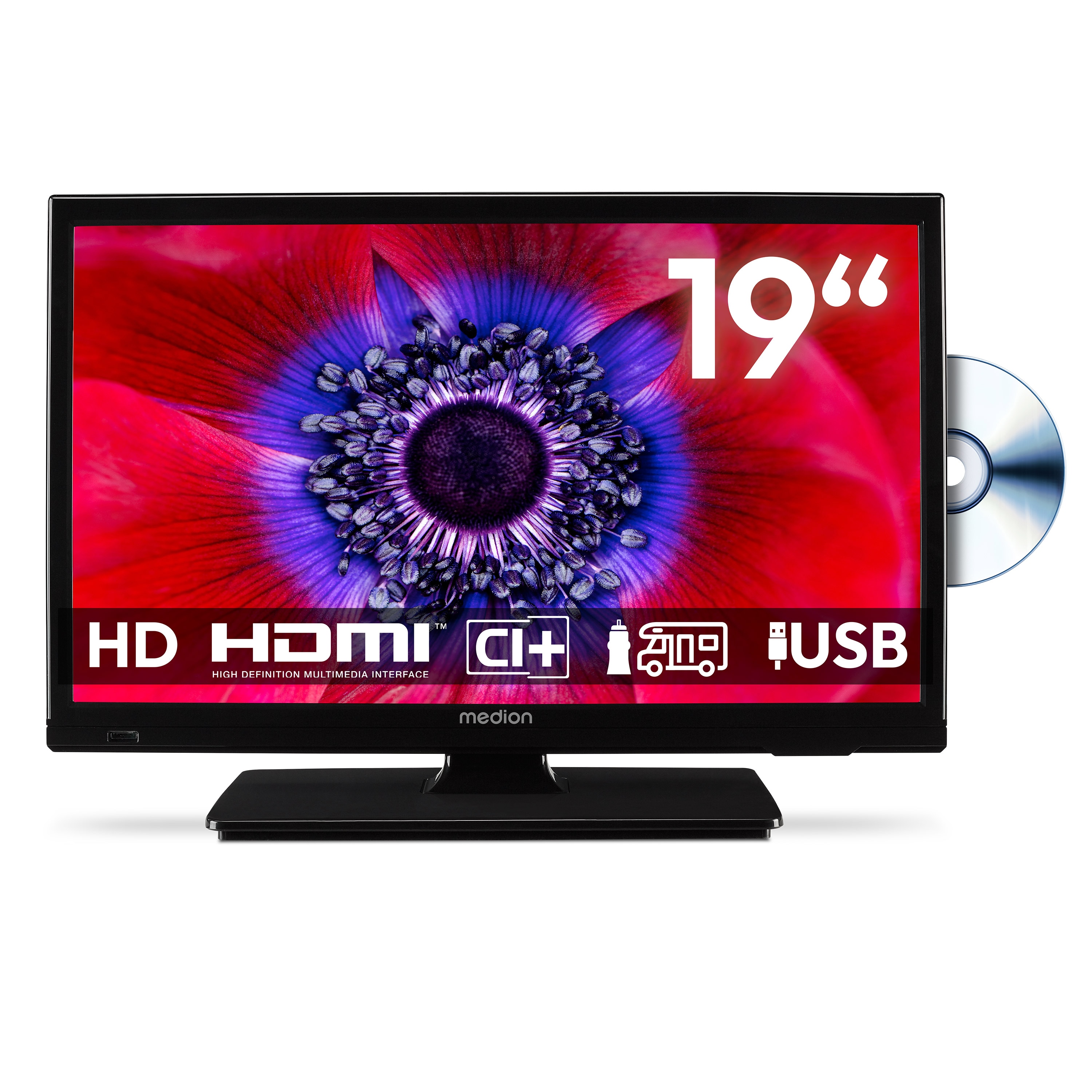 MEDION® LIFE MD 819001 Fernseher, 47 cm (19'') LCD-TV, HD Triple Tuner, integrierter DVD-Player, Car-Adapter, CI+ Schnittstelle