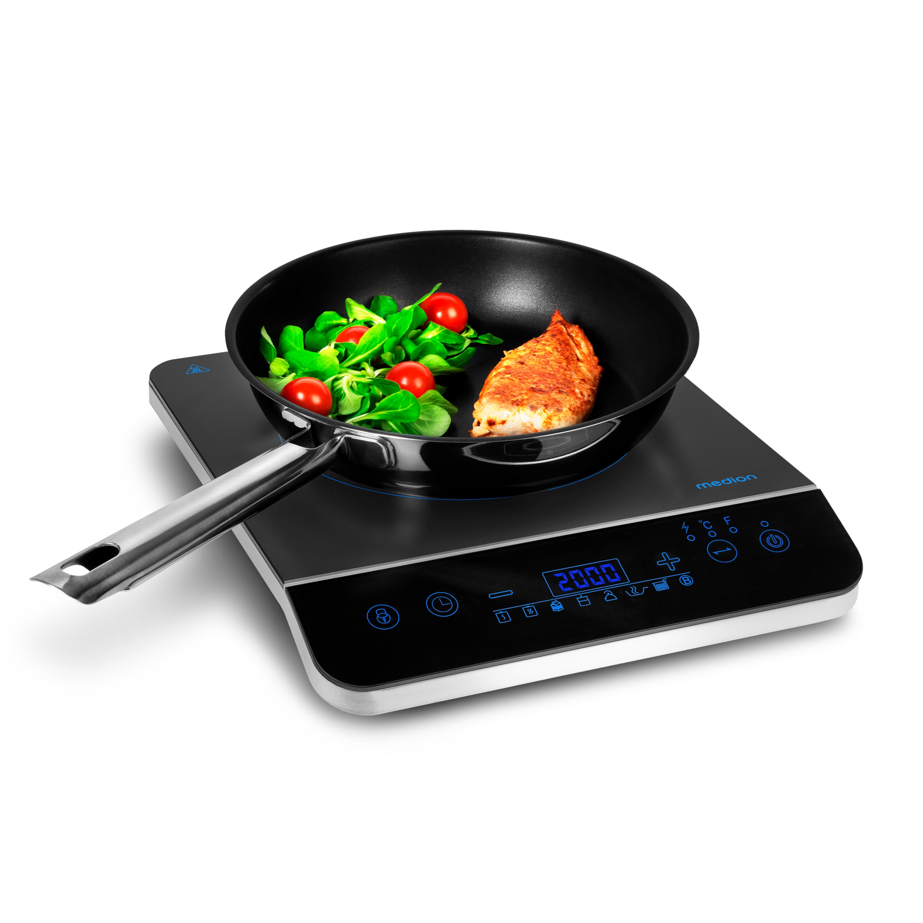 MEDION® LIFE Induktionskochplatte MD 17595, 2000 Watt Induktionsleistung, 8 Automatikprogramme, automatische Topferkennung