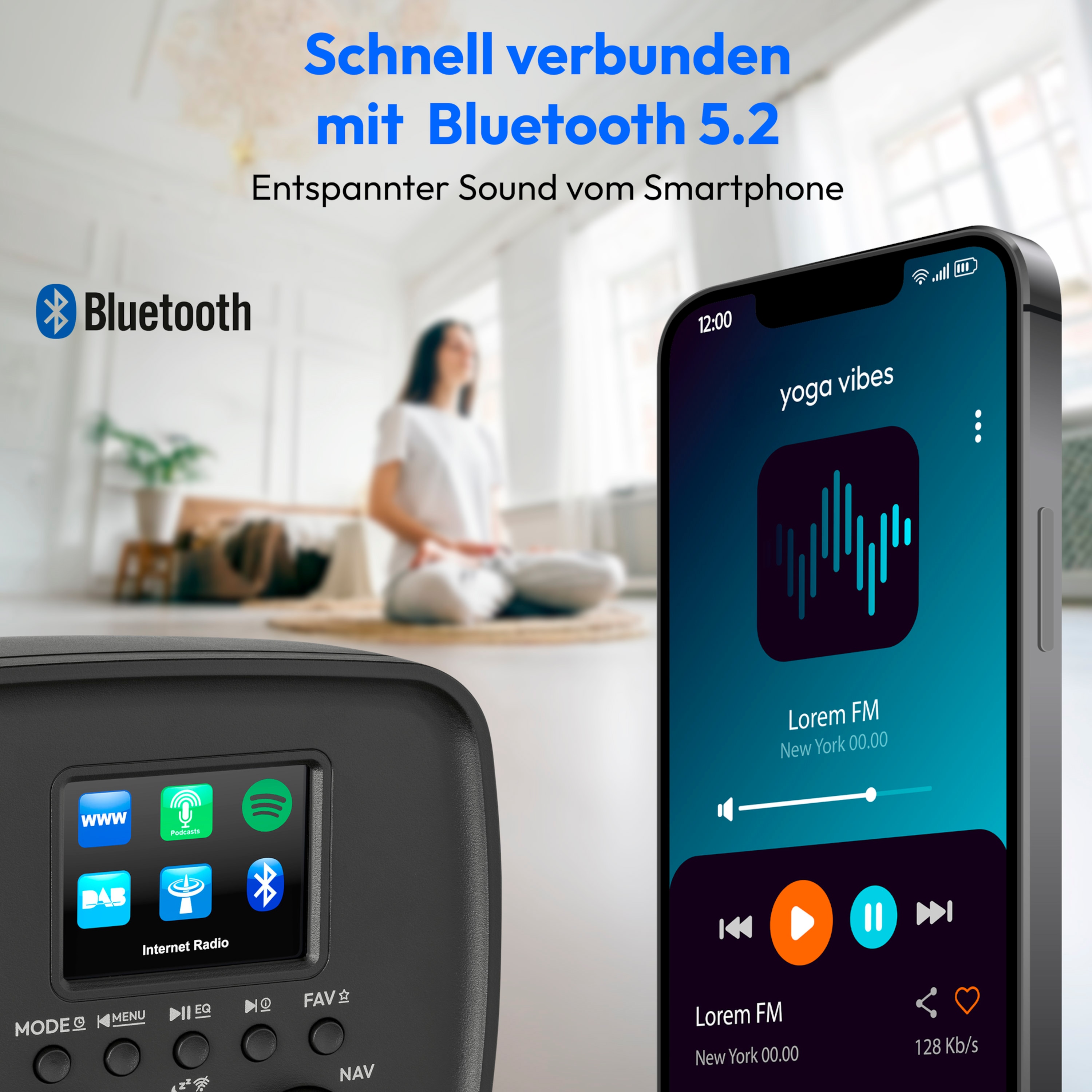 MEDION® MEDION LIFE Internetradio IRE-1 (MD89318), Empfang von über 40.000 Sendern & 20.000 Podcasts, 5 Watt (RMS), Bluetooth® 5.2 wireless technology, 2,4" (6,1 cm) TFT-Farbdisplay