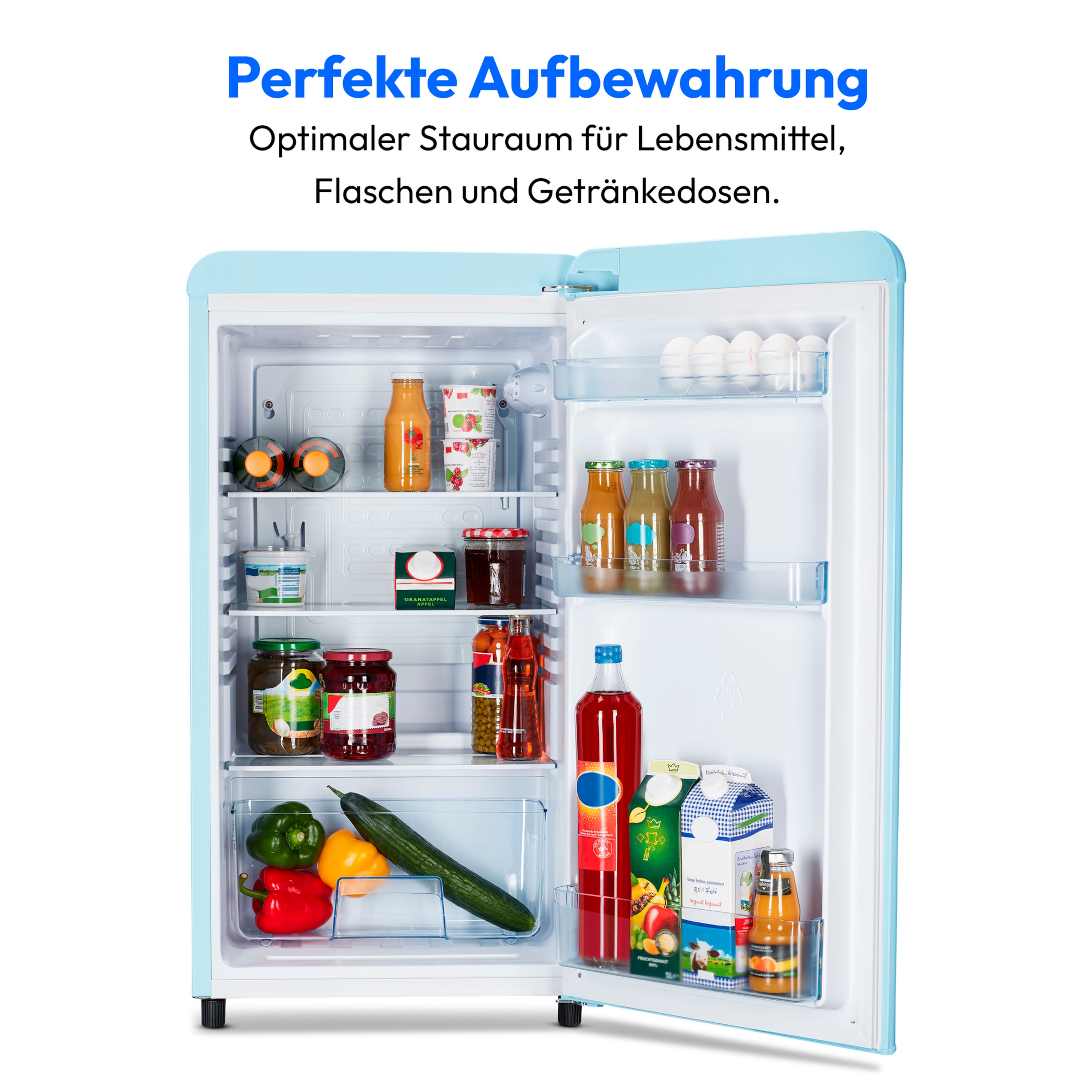 MEDION® LIFE® Retro-Kühlschrank MD 37800, 91 Liter Kühlraum, 38 dB, höhenverstellbare Füße, Energieverbrauch: 85 kWH/Jahr