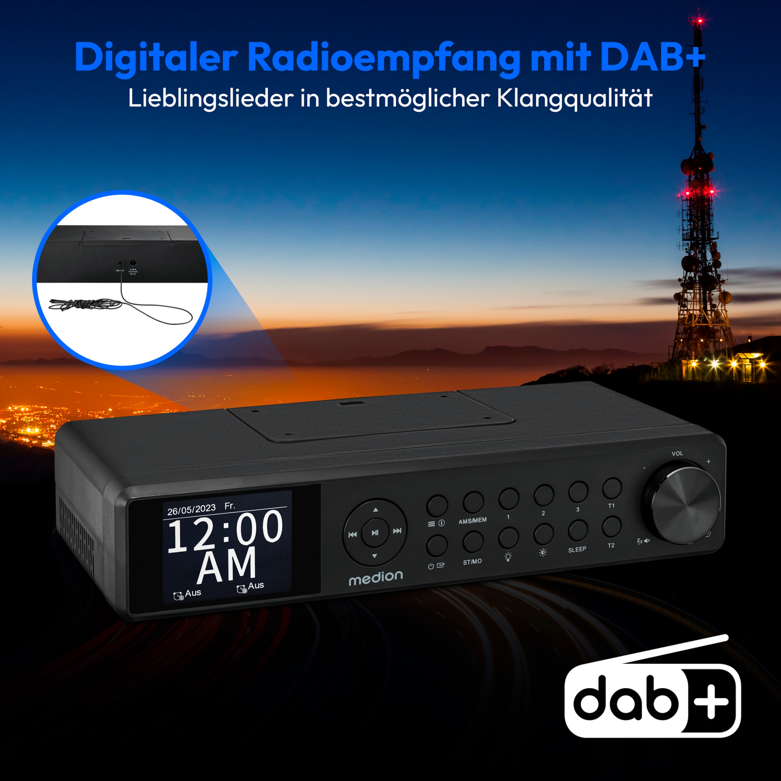 MEDION® LIFE® P66750 DAB+ Premium Küchenradio, 6,1 cm (2,4'') TFT-Farbdisplay, DAB+/PLL-UKW Radio, Bluetooth® 5.0, LED-Beleuchtung, 2 x 3 W RMS