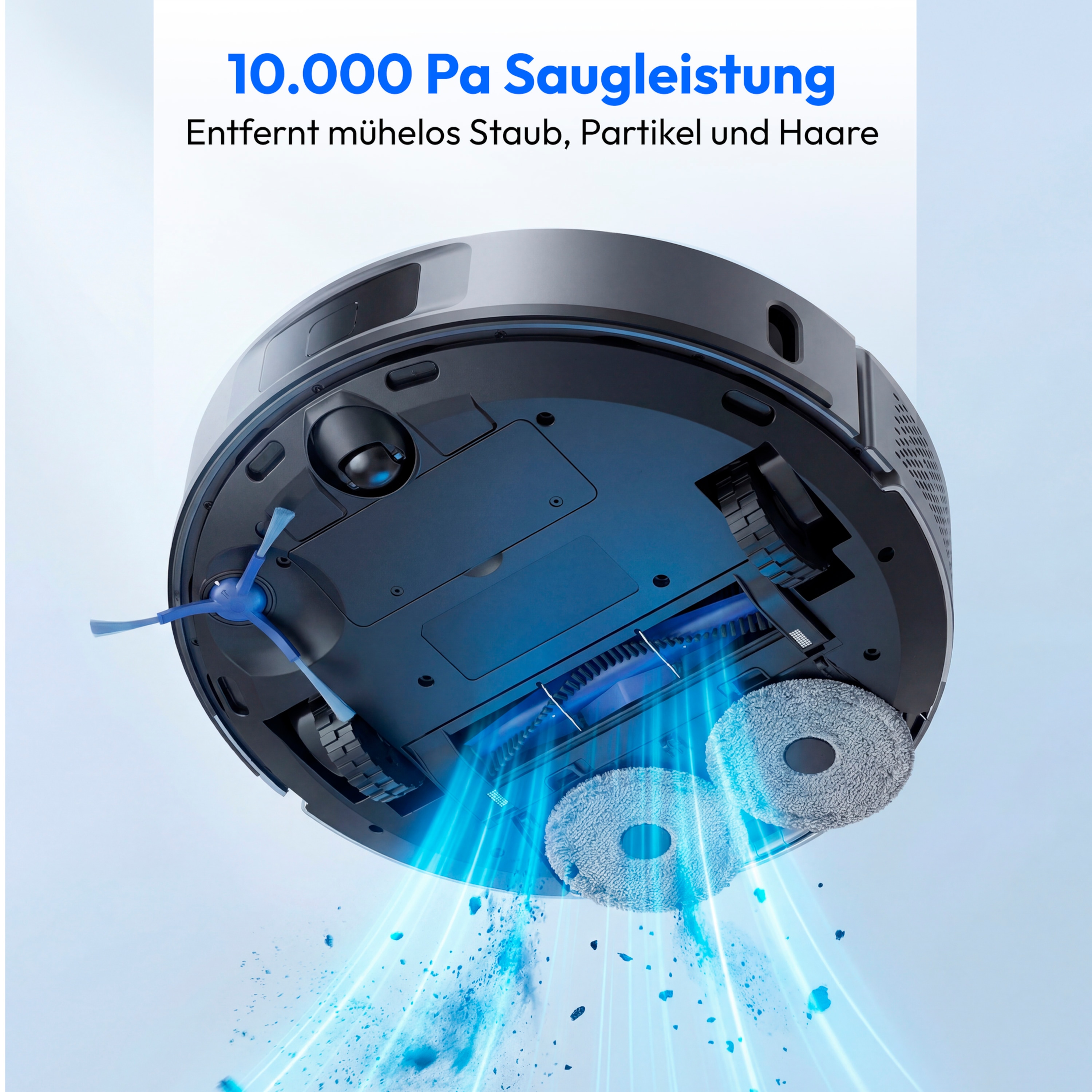 MEDION® Saugroboter mit 2-in-1 Absaugstation X51 SW+, Wischfunktion, rotierende Wischmopps, Lasernavigation, Hinderniserkennung durch Kreuzlinienlaser, starke 10.000 Pa Saugkraft, präzise Kartenerstellung