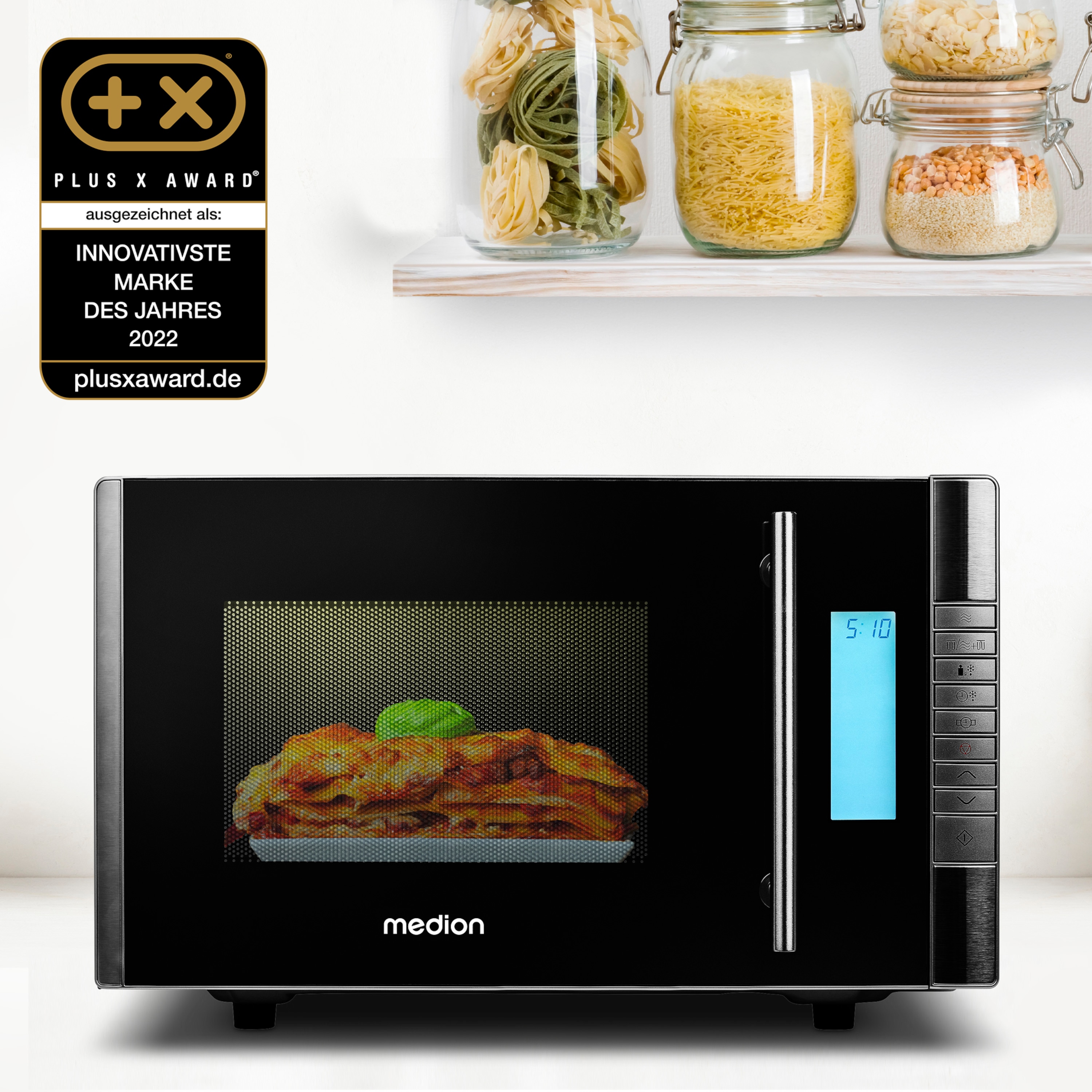 MEDION® LIFE® 2 in1 Mikrowelle MD 14482, Kombination aus Mikrowelle & Grill, 8 Automatikprogramme, 20L Garinnenraum, Auftaufunktion