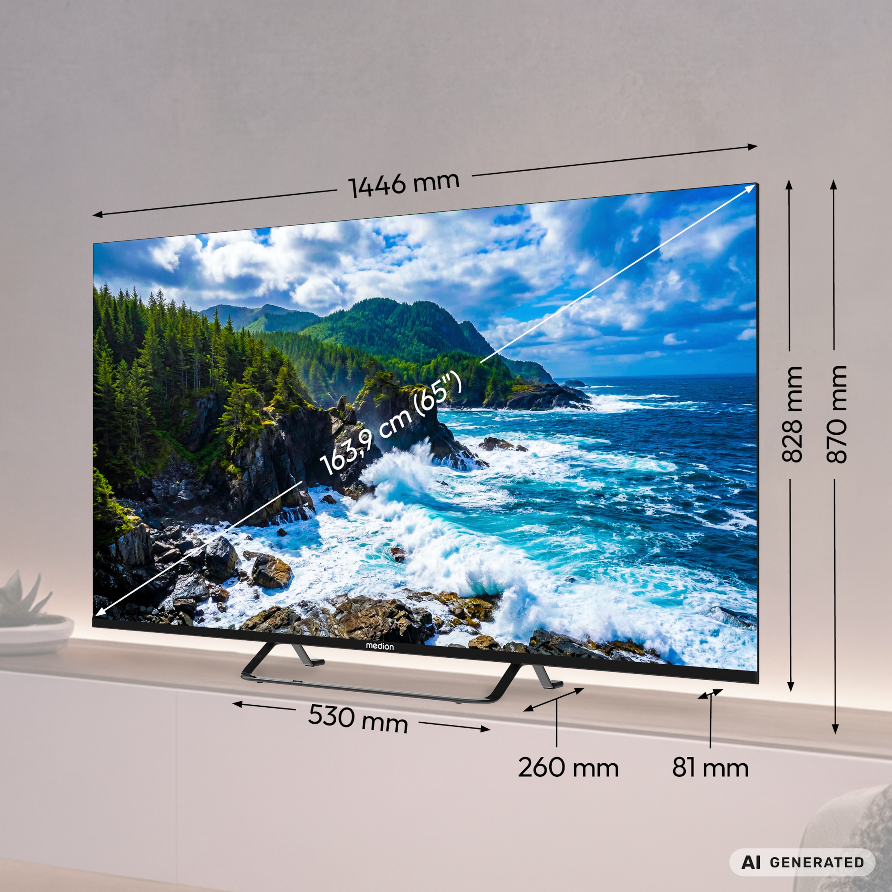 MEDION® LIFE MD 865701 QLED Google TV™ (2026), 163,9 cm (65'') Ultra HD Display, HDR (High Dynamic Range), Dolby Vision®, MEMC, Bluetooth®, PVR ready, Netflix, Prime Video, Disney+, App Store