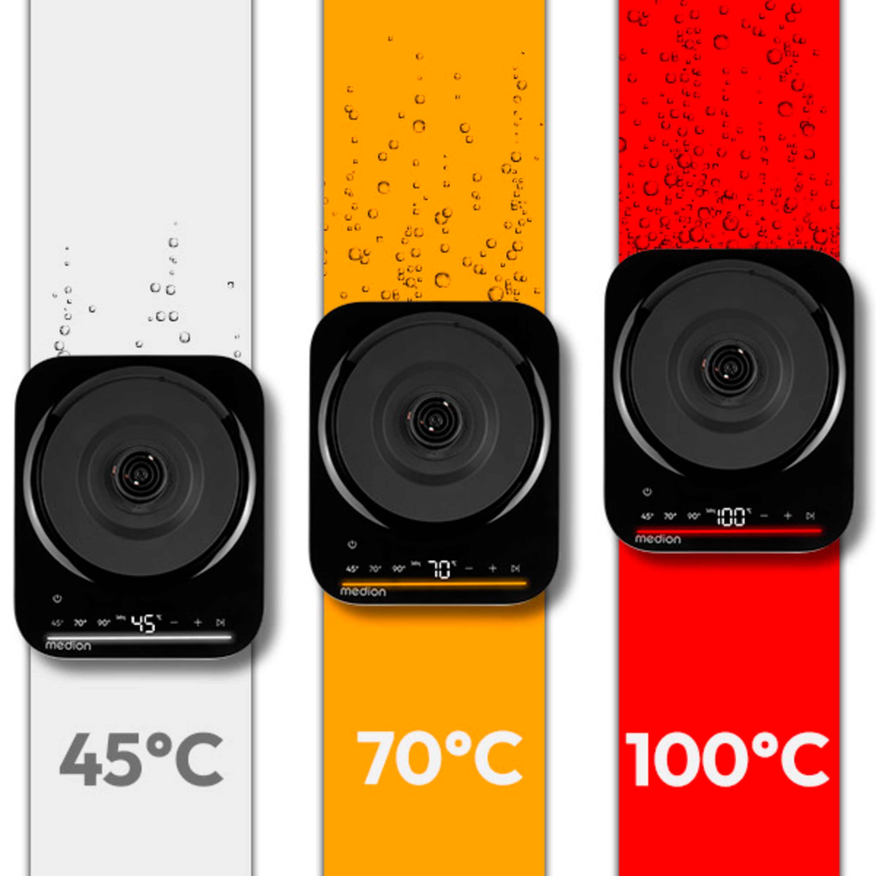 Die LED-Farbe zeigt Dir direkt, welche Temperatur gewählt ist.