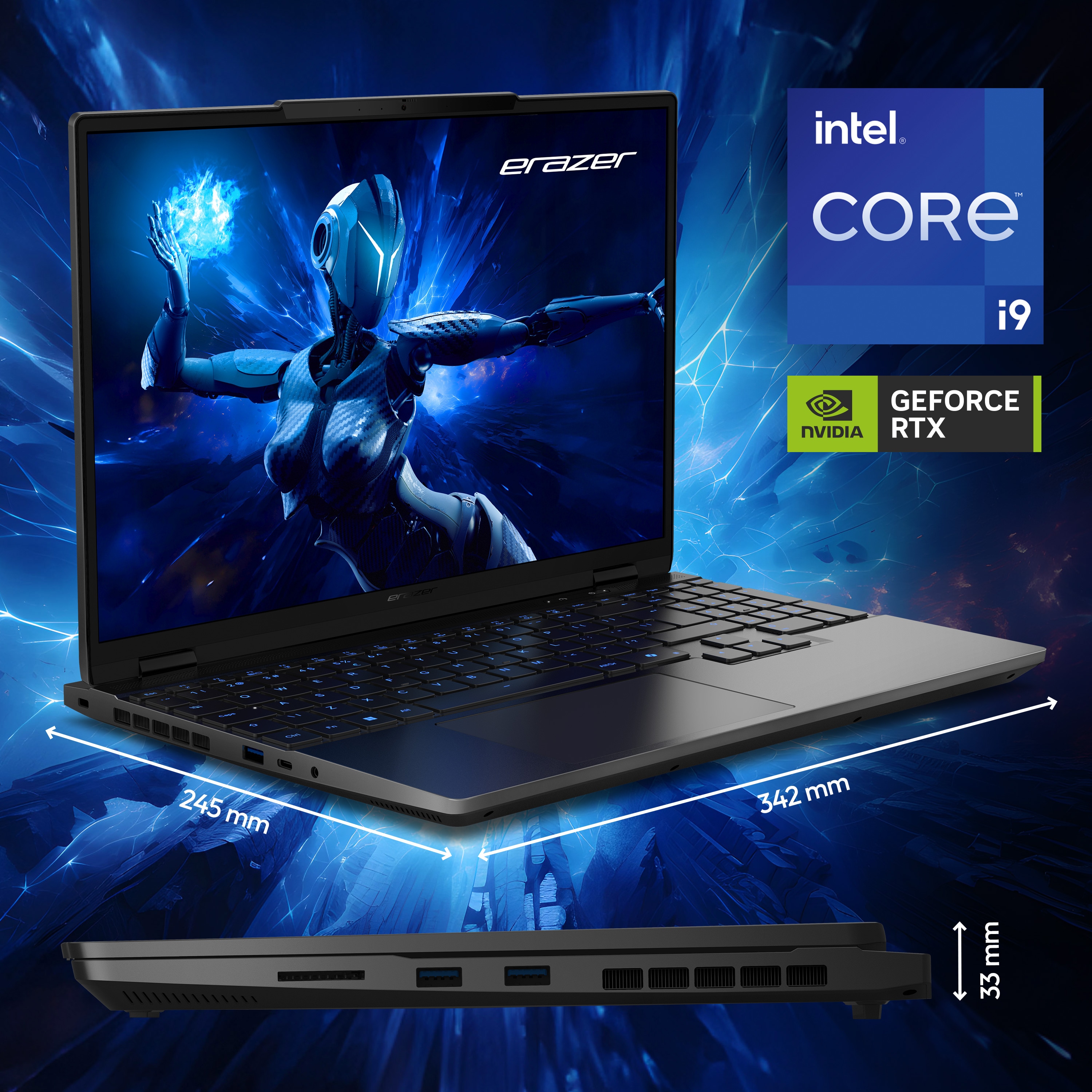 MEDION® ERAZER Major 15 X1 High-End Gaming Laptop, Intel® Core™ i9-14900HX, Windows 11 Home, 38,9 cm (15,3”) QHD+ Display 100% sRGB mit 240 Hz, RTX 4070, 1 TB PCIe SSD, 16 GB RAM