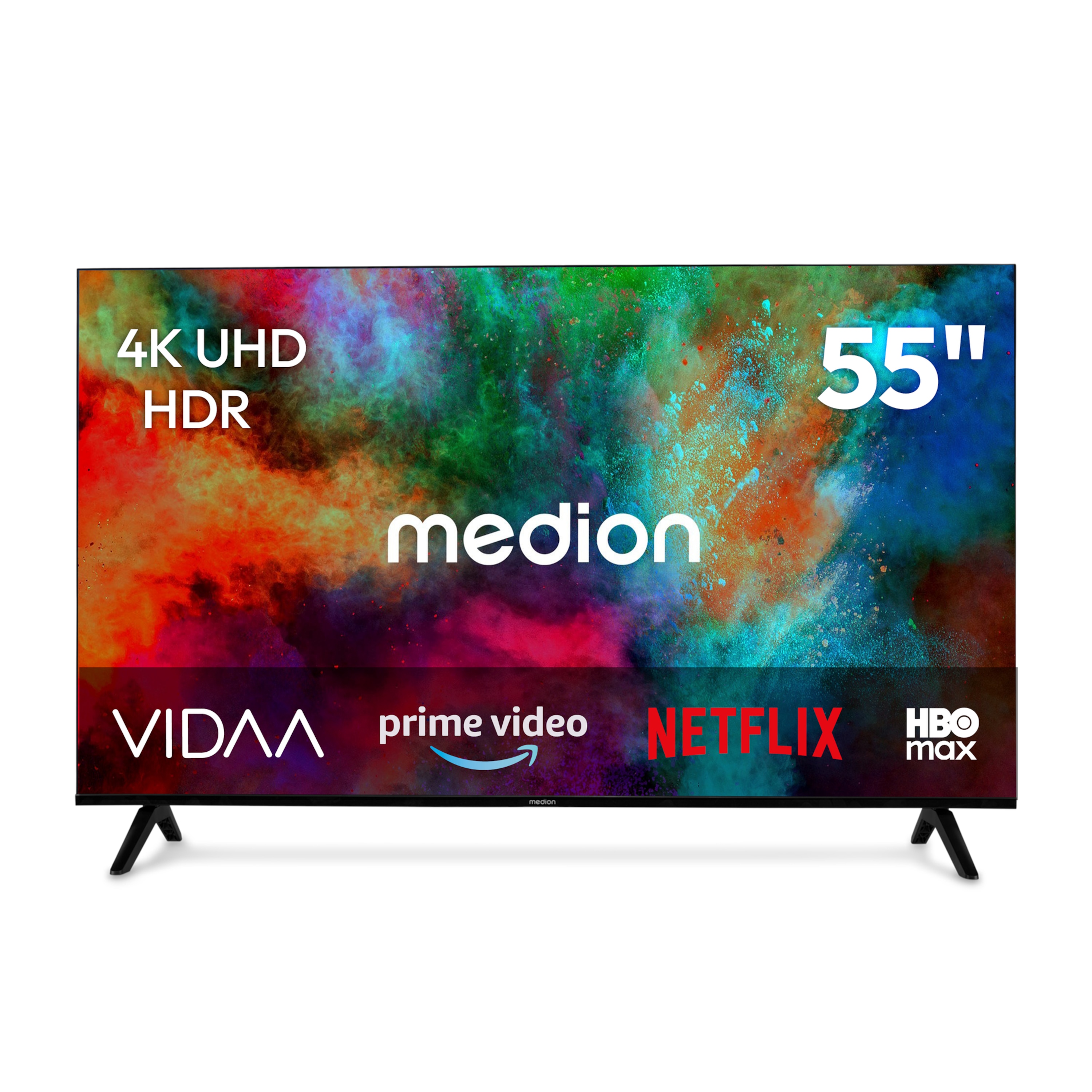 MEDION® LIFE MD 855200 Ultra HD LCD Smart-TV (2026), 138,8 cm (55'') Ultra HD Display, HDR, PVR ready, HBO Max, MagentaTV, NETFLIX, Prime Video, Disney+, DAZN, Paramount+ App, VIDAA App Store, Bluetooth®, HD Triple Tuner, CI+ Schnittstelle