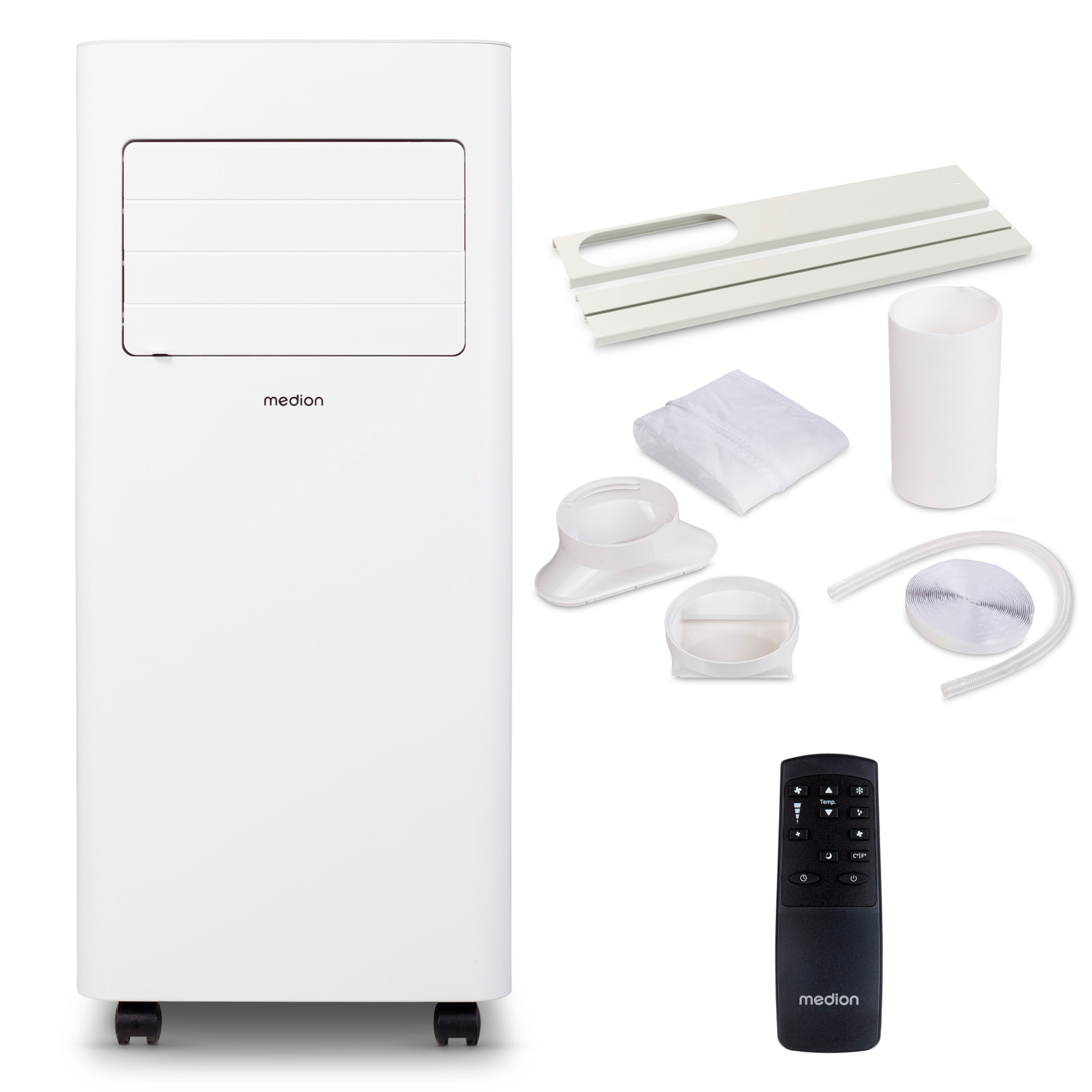 MEDION® LIFE® E901 Klimaanlage (MD 37731), Kühlen, Entfeuchten und Ventilieren, Kühlleistung 9.000 BTU, Kühlmittel R290, max. 32m², mit Fernbedienung, Inkl. Fenster-Kit